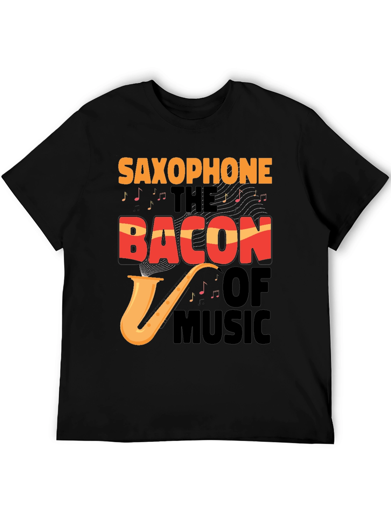 Black Saxophone Bacon of Music Graphic Tee view 5