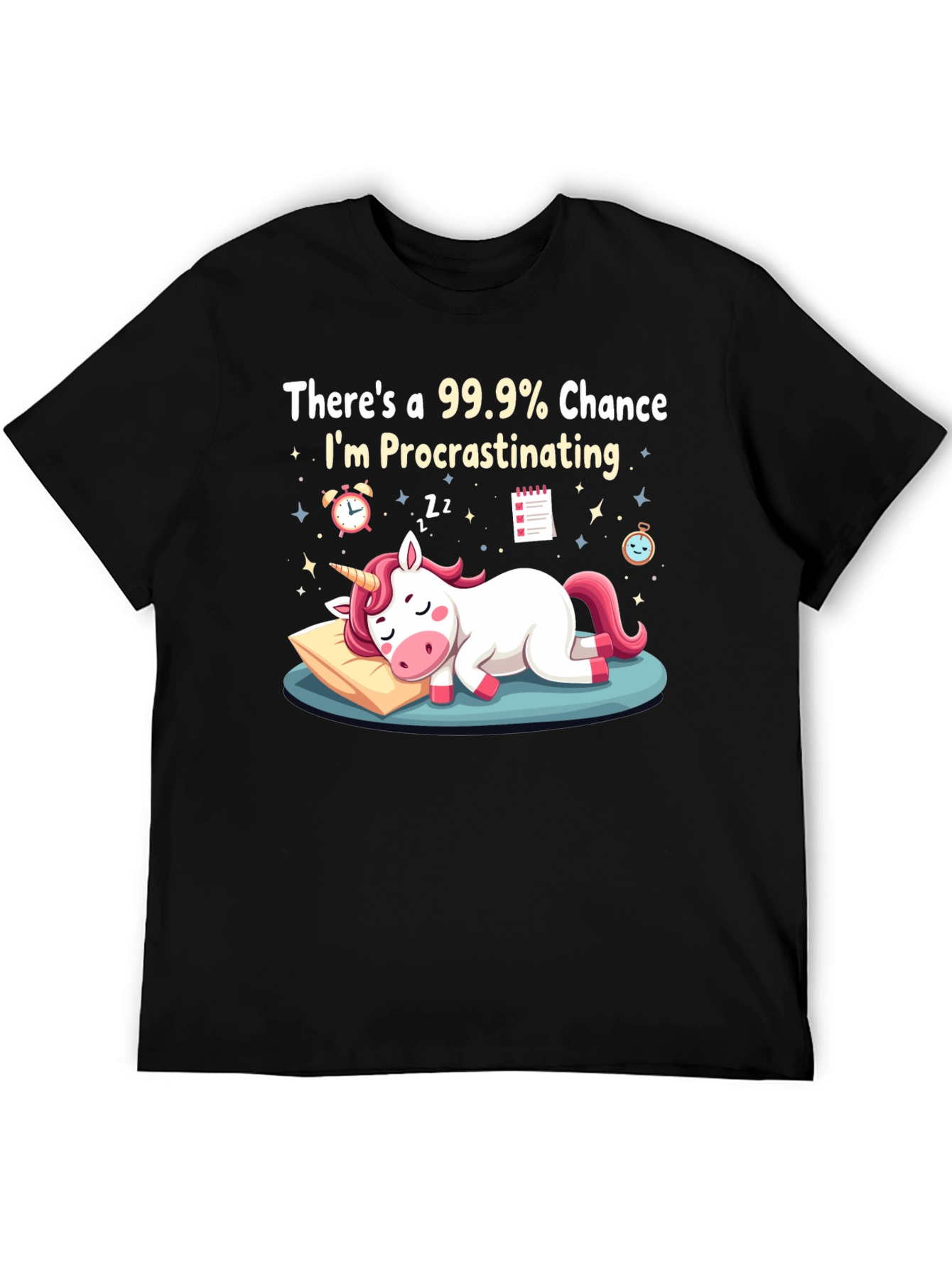 Black Procrastinating Unicorn Graphic T-Shirt - Black view 5