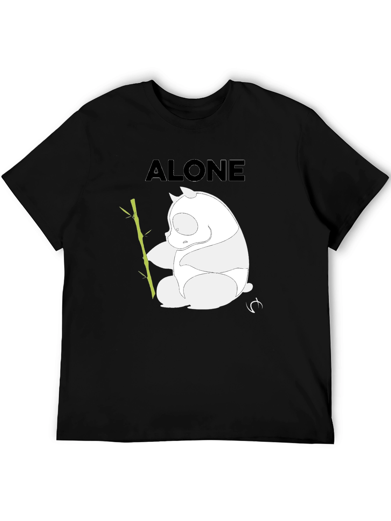 Black Alone Panda Graphic T-Shirt - Black Casual Tee view 5