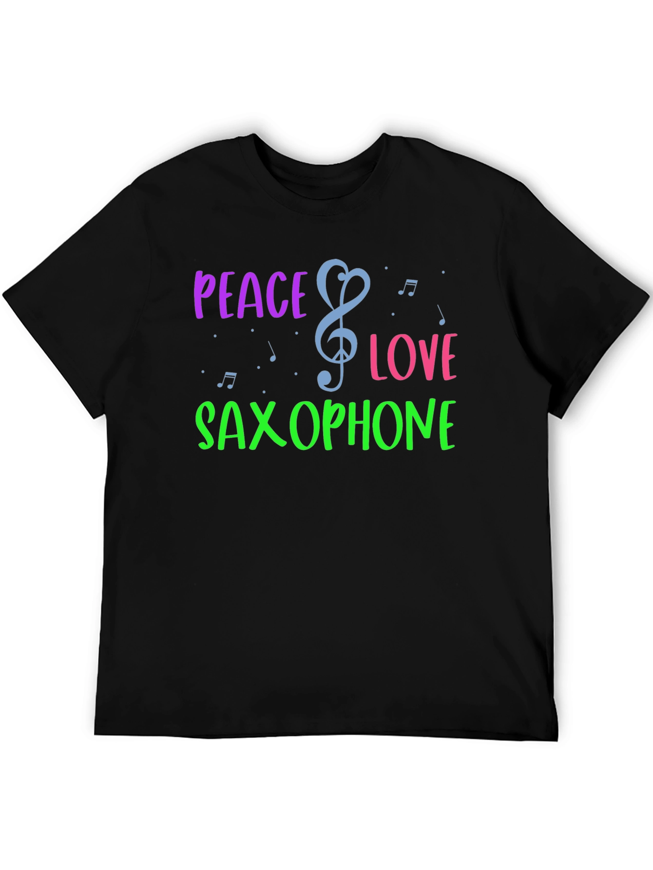 Black Peace Love Saxophone Graphic T-Shirt view 5