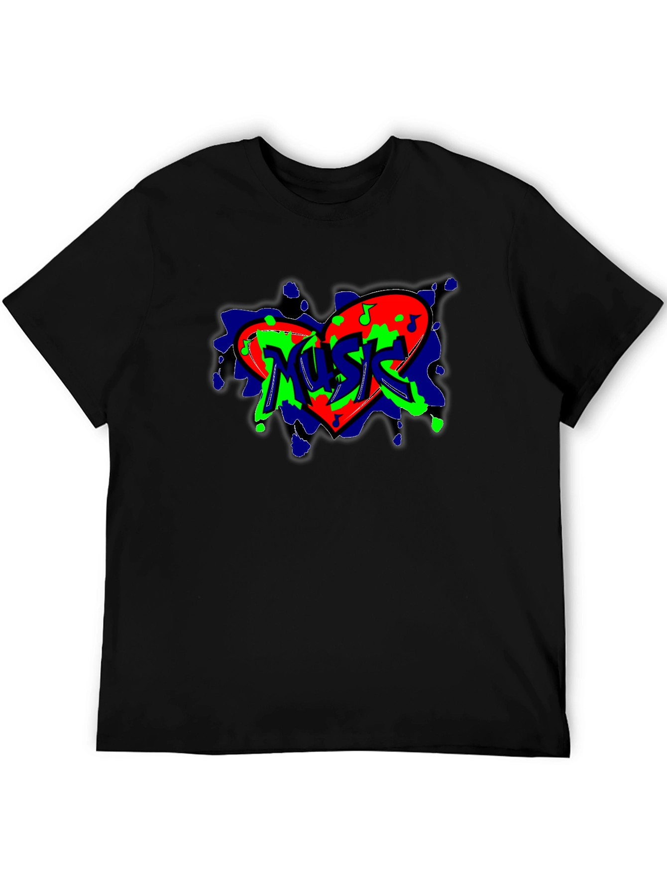 Black Music Heart Graffiti Style Black Tee view 5