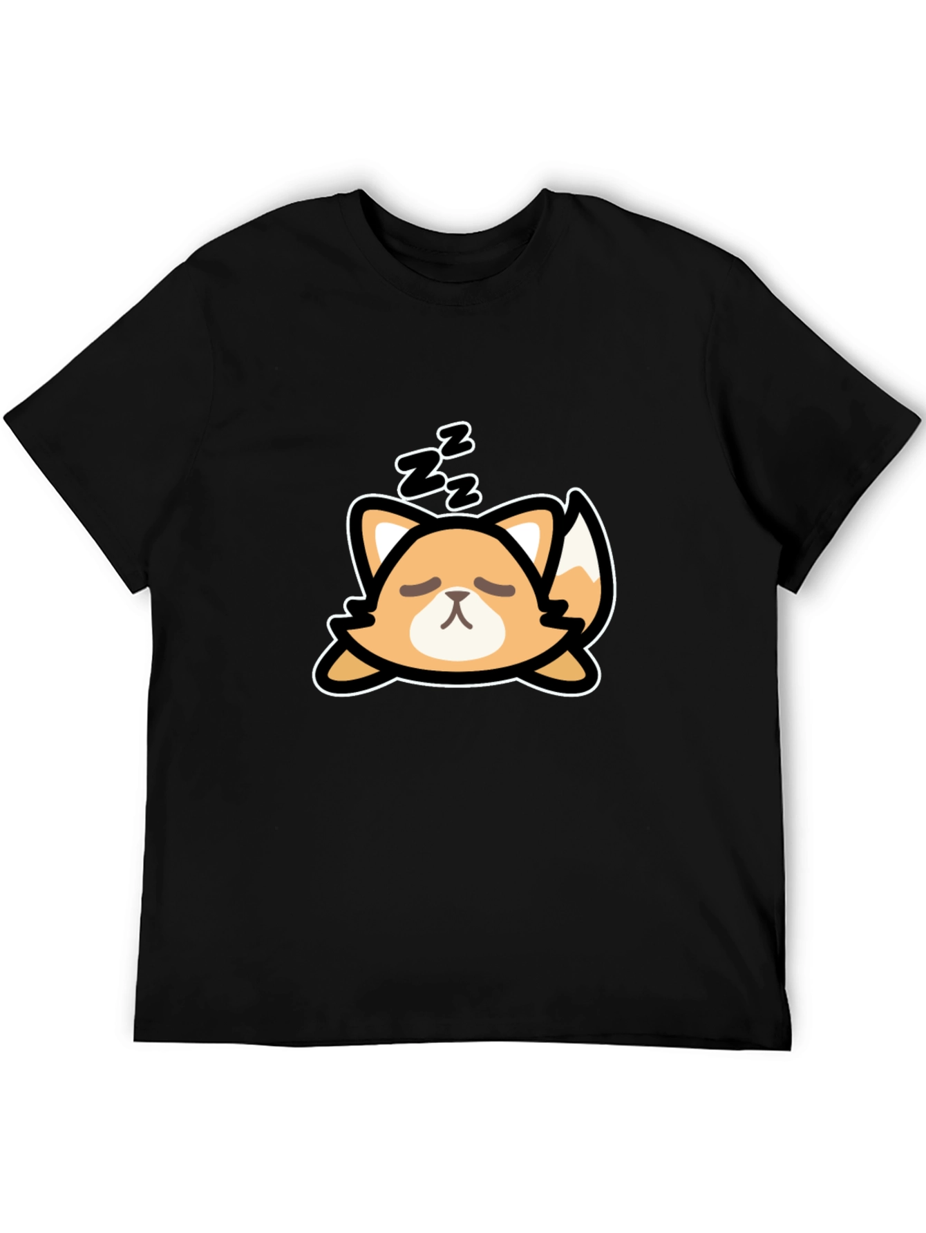 Black Cute Sleeping Fox Graphic Tee - Black Cotton T-Shirt view 5