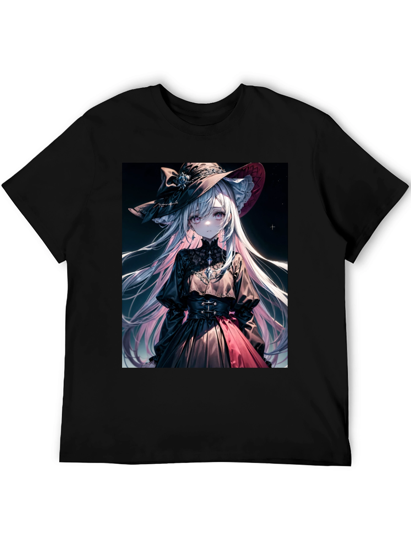 Black Anime Girl Graphic Tee - Stylish Black Cotton T-Shirt view 5