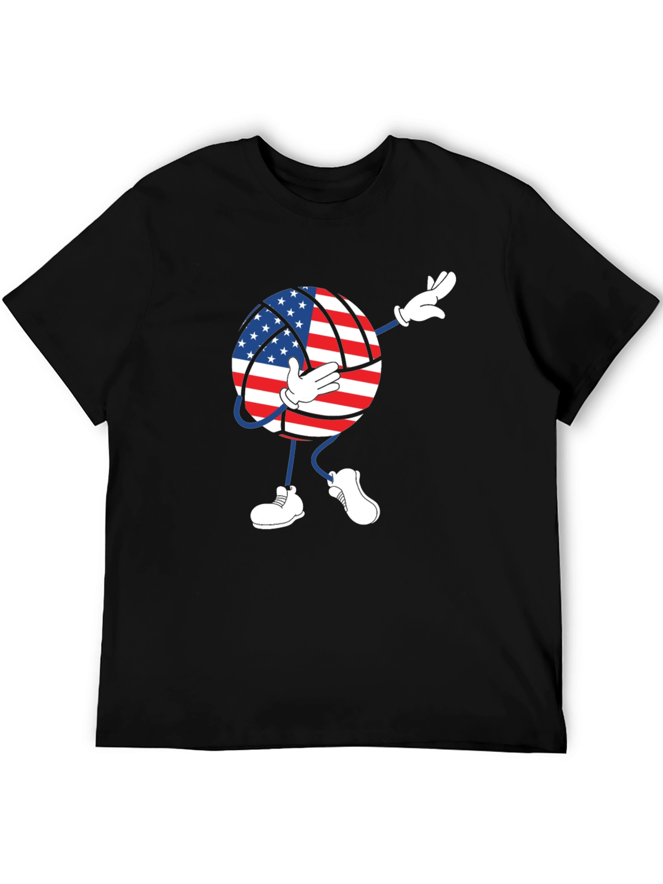 Black USA Flag Volleyball Dab T-Shirt view 5
