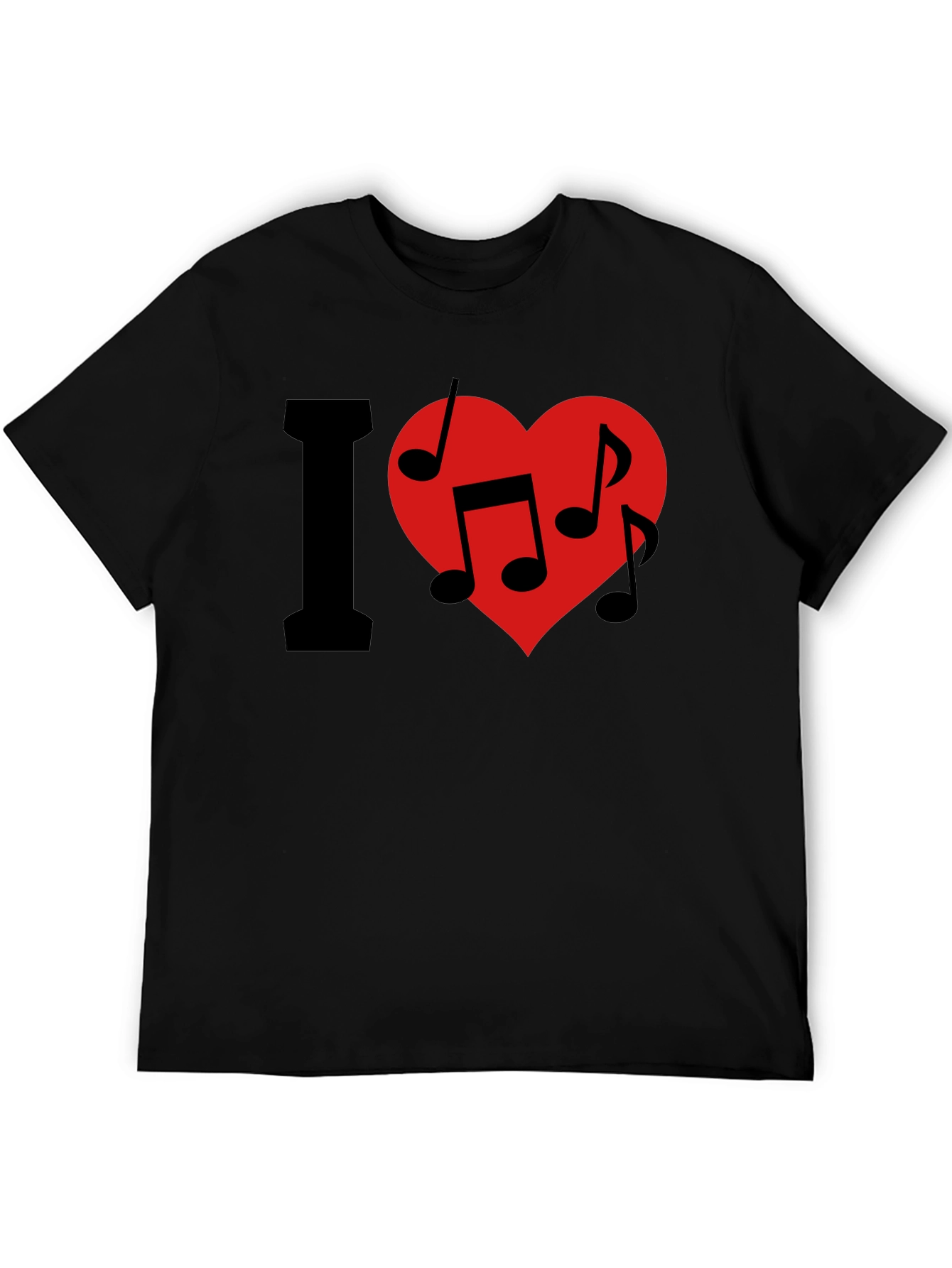 Black I Love Music T-Shirt - Crew Neck - Black view 5