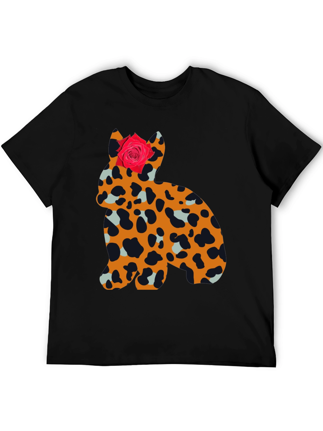 Black Leopard Print Cat with Rose Tee view 5