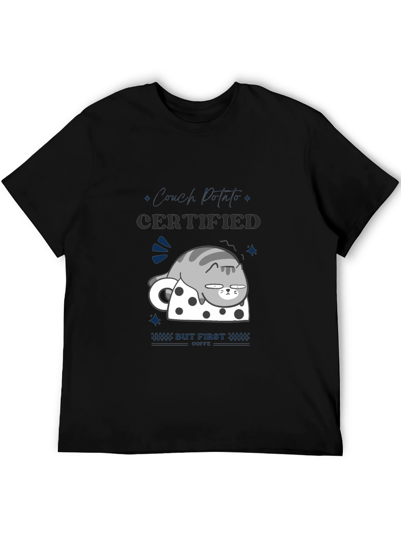 Black Certified Couch Potato T-Shirt - Funny Cat Design view 5