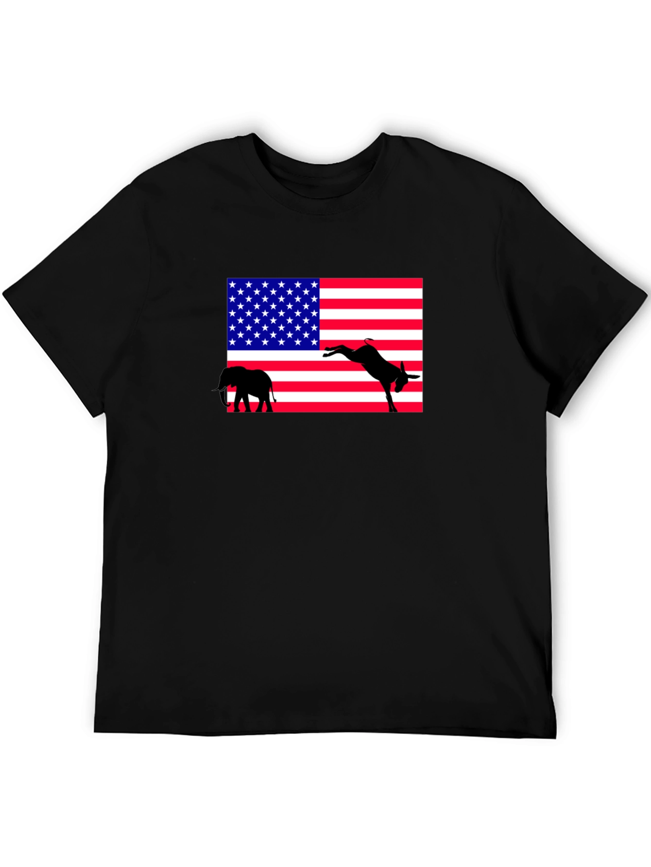 Black Political T-Shirt: Elephant & Donkey American Flag view 5