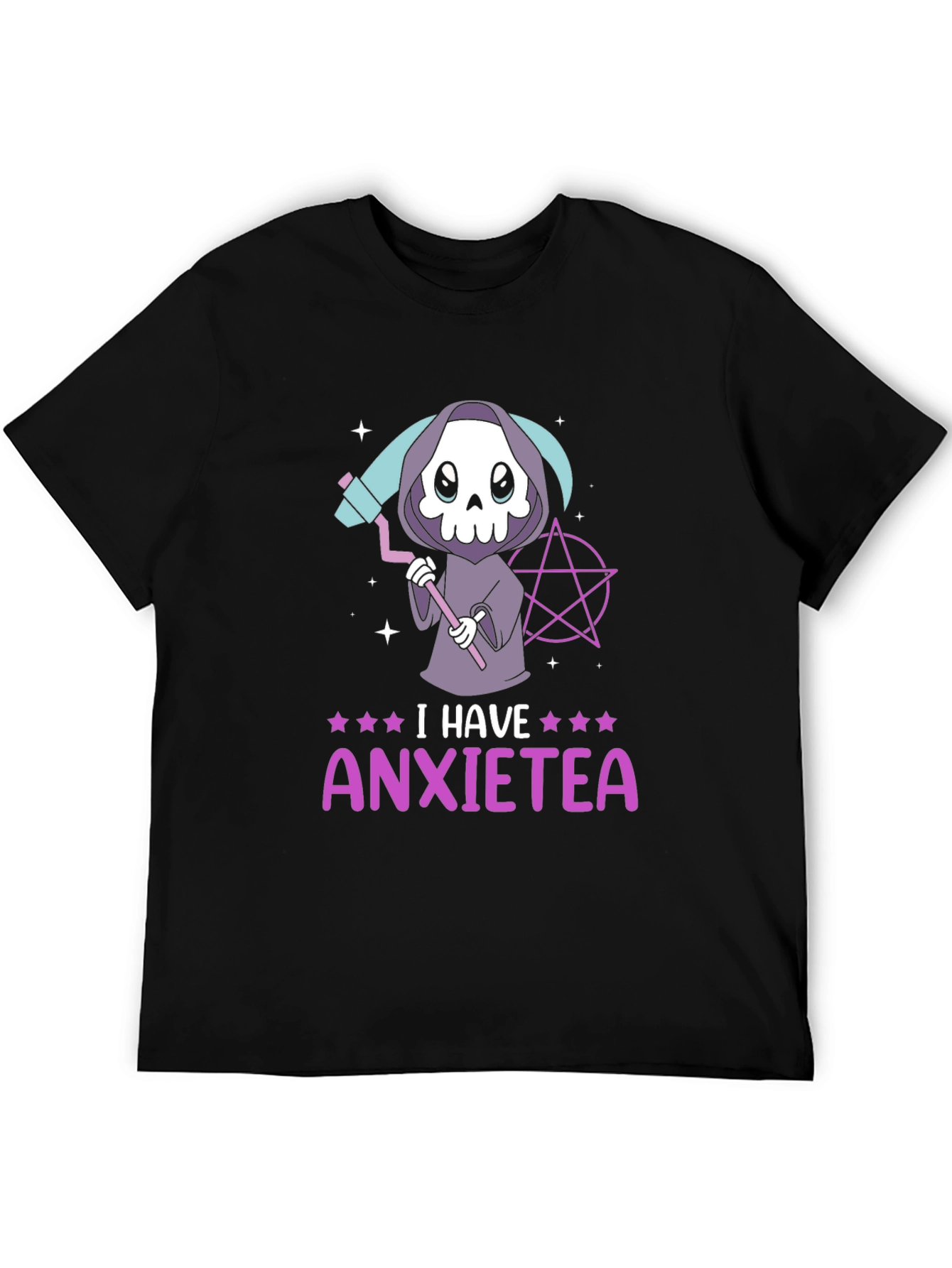 Black Anxietea T-Shirt - Cute Grim Reaper Design view 5