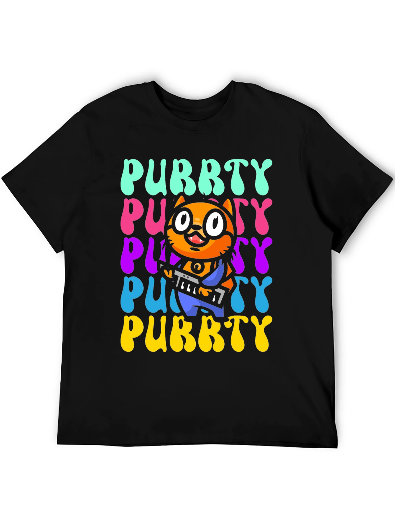 Black Purrty Cat Graphic Tee - Novelty Kitten Shirt view 5