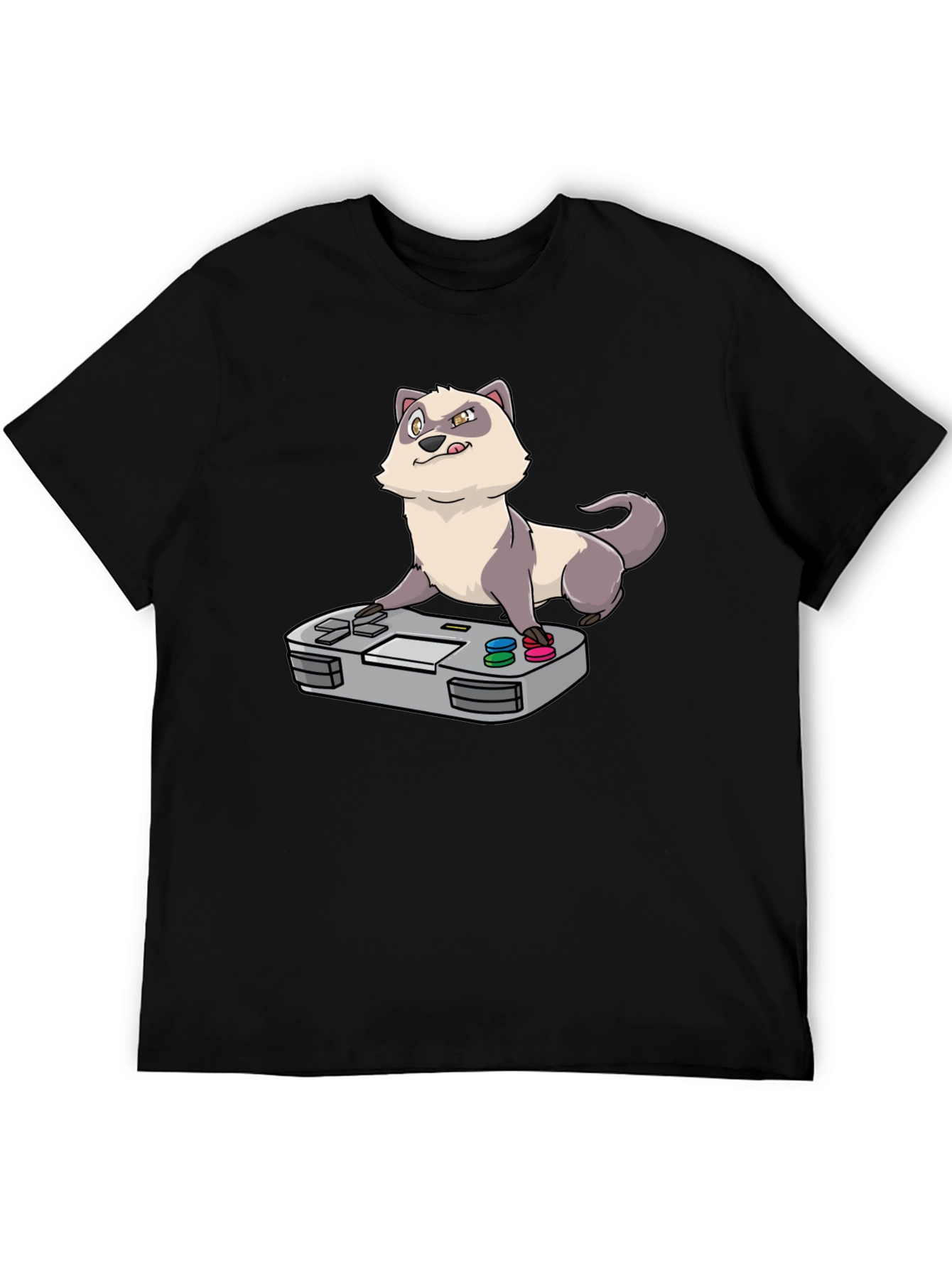 Black Funny Ferret Gamer Black T-Shirt view 5
