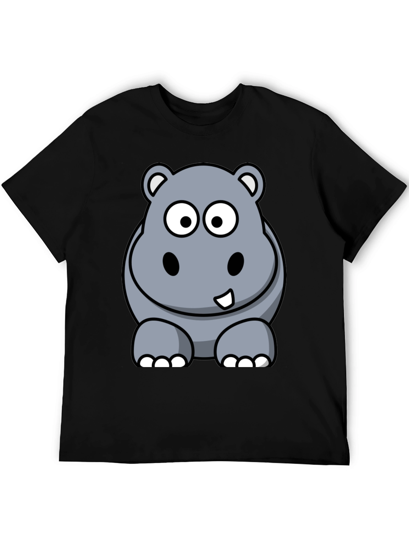 Black Cartoon Hippo Graphic Tee - Black Cotton T-Shirt view 5