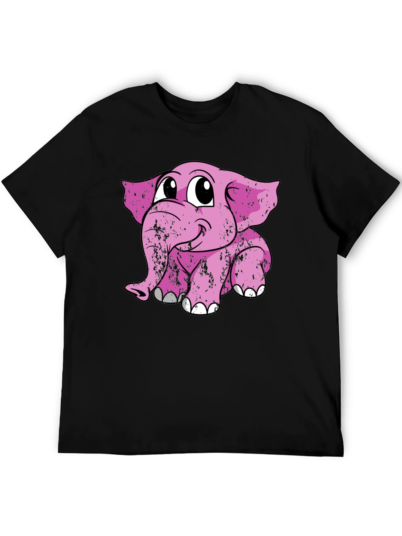 Black Cute Pink Elephant Graphic Tee - Soft Cotton Blend view 5