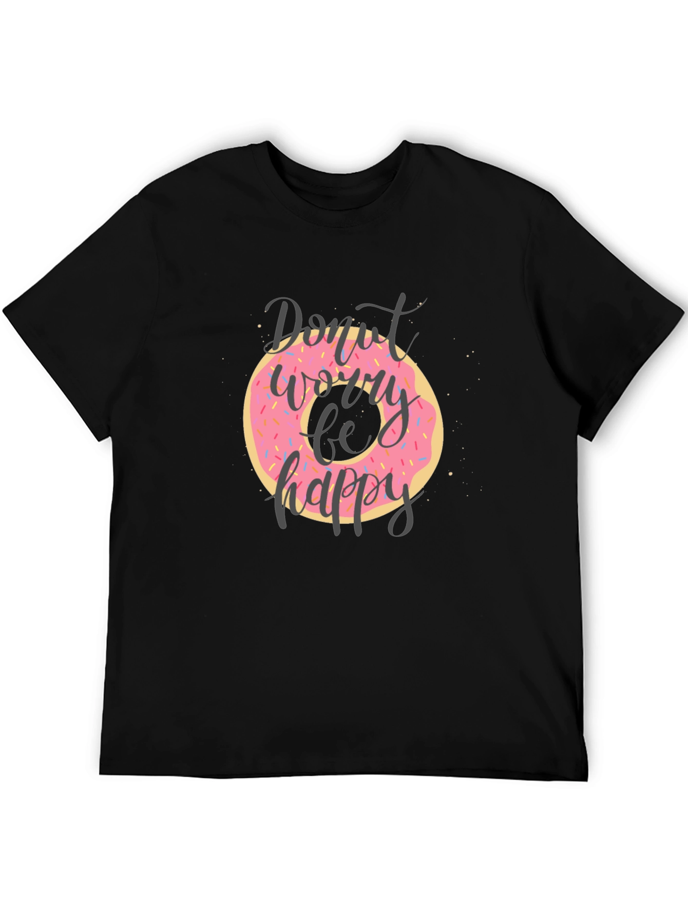Black Donut Worry Be Happy T-Shirt - Trendy Graphic Tee view 5