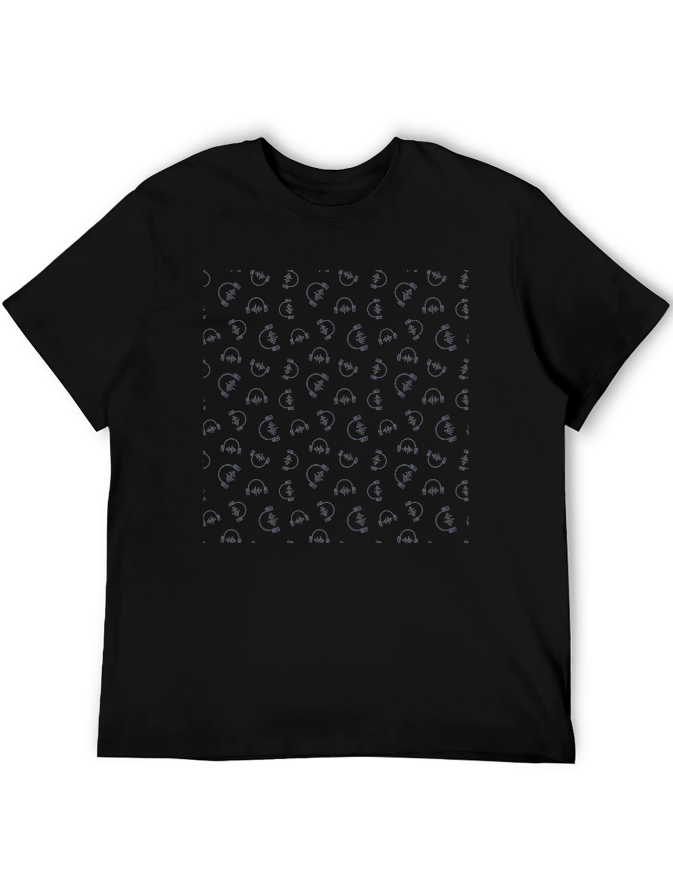 Black Headphone Pattern Black T-Shirt view 5