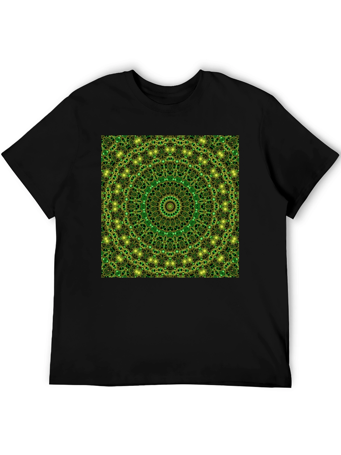 Black Green Mandala Pattern T-Shirt view 5