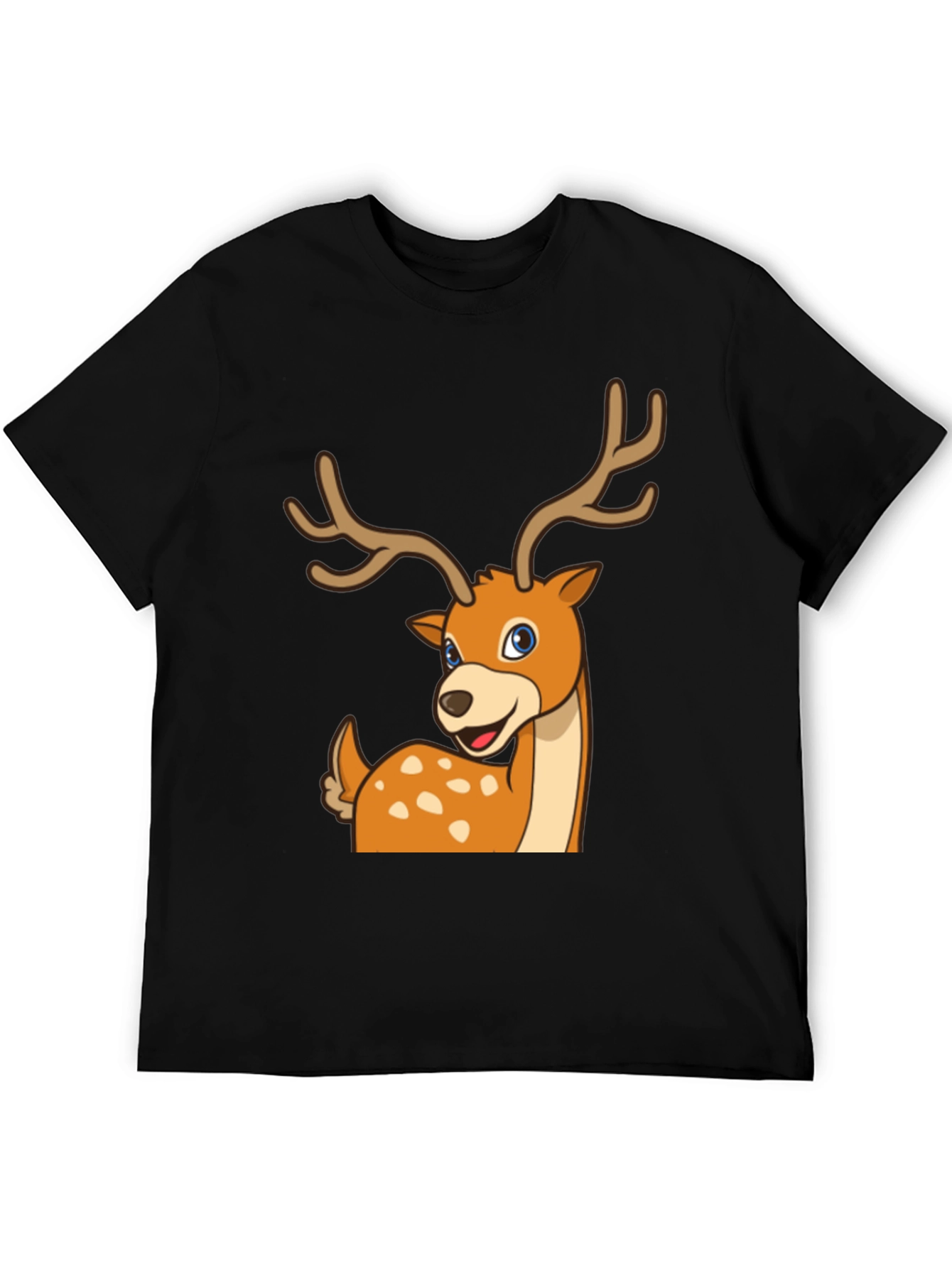 Black Deer Cartoon Graphic Black T-Shirt view 5