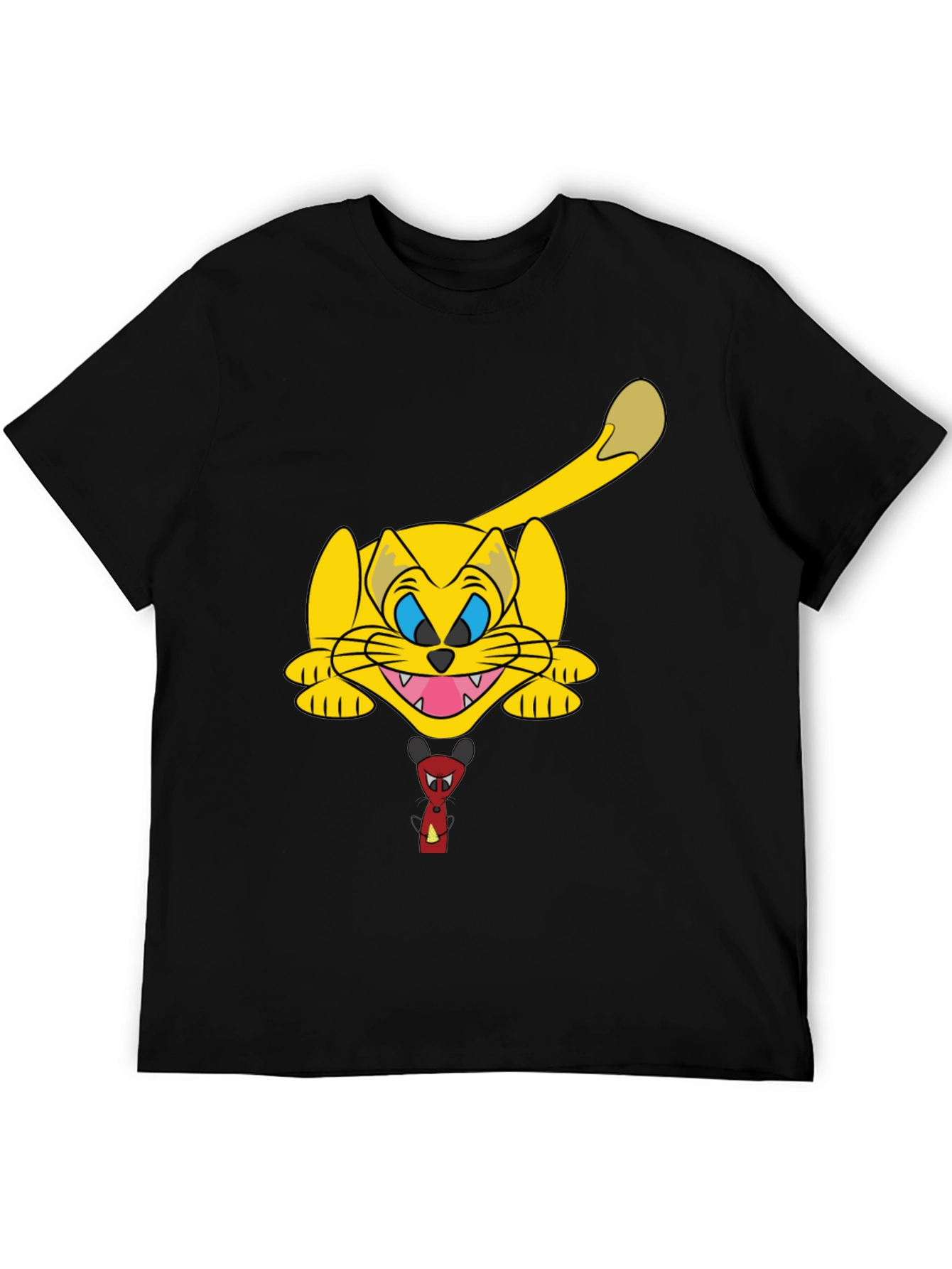 Black Cartoon Cat Graphic Black T-Shirt view 5