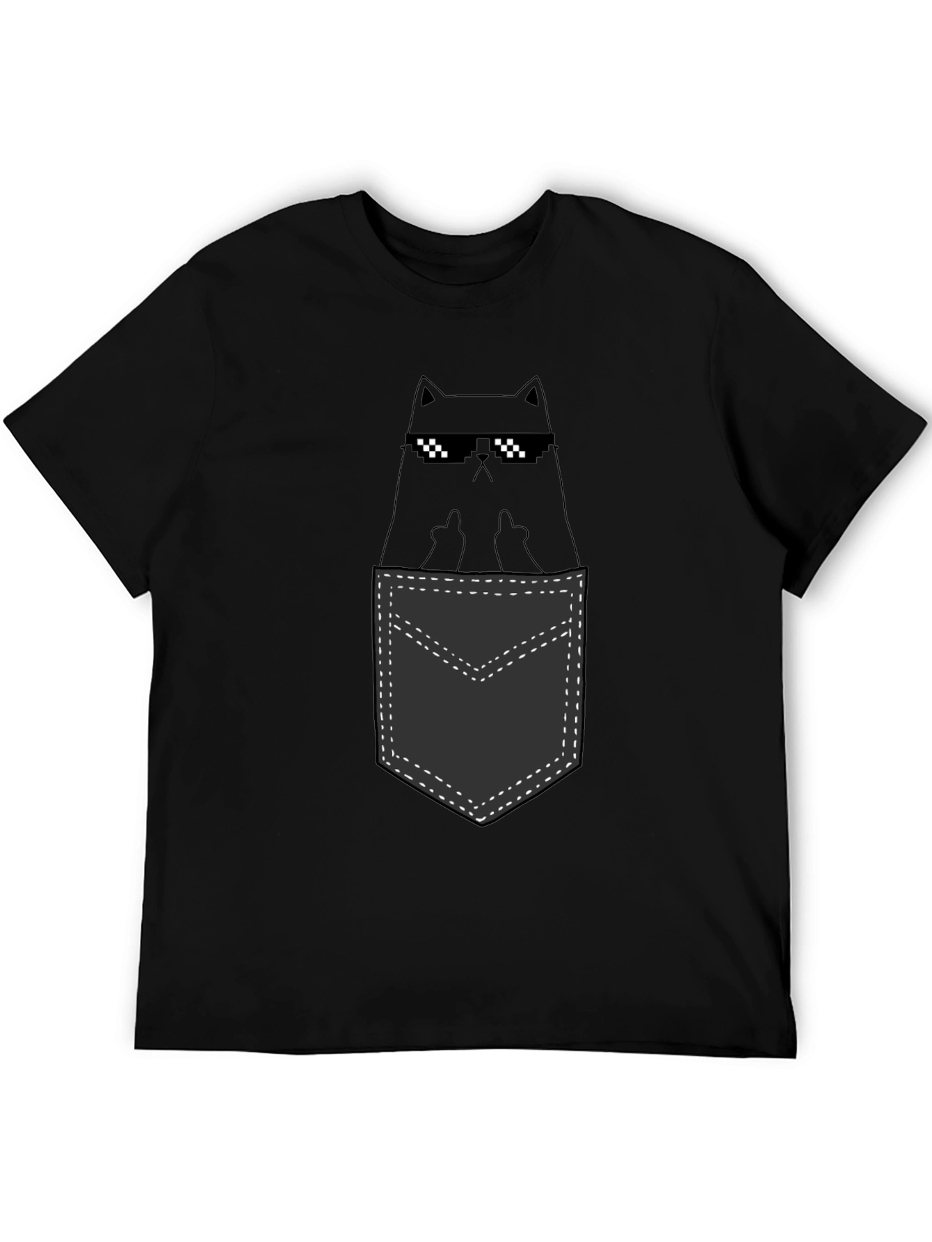 Black Cool Cat Pocket T-Shirt - Black view 5