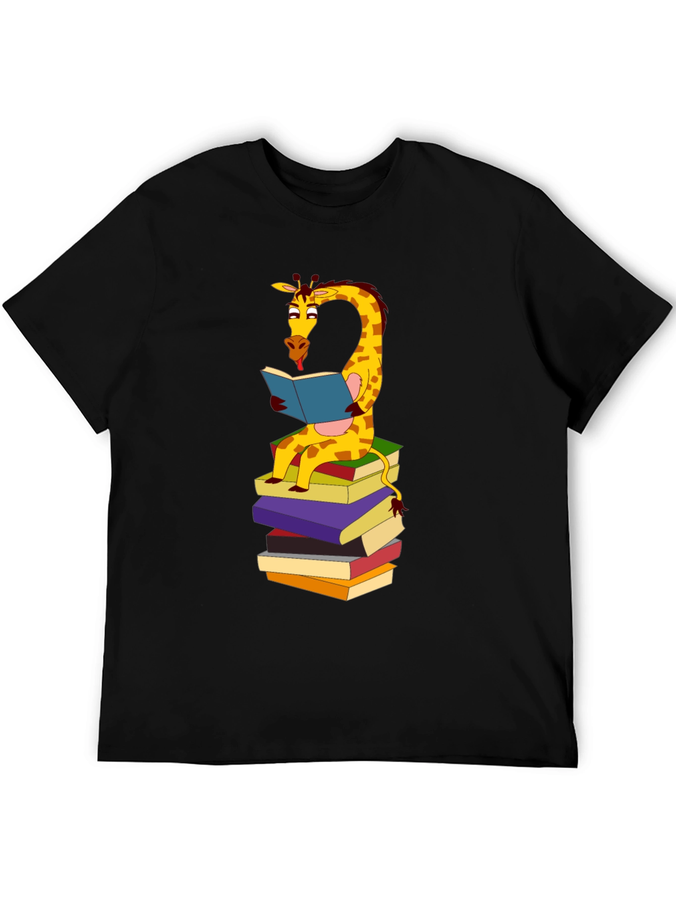 Black Reading Giraffe Graphic Tee - Black Cotton Blend view 5