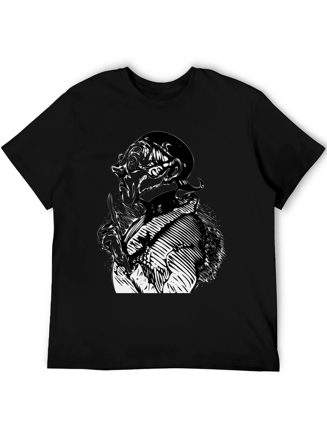 Black Black T-Shirt with Illustrated Figure view 5
