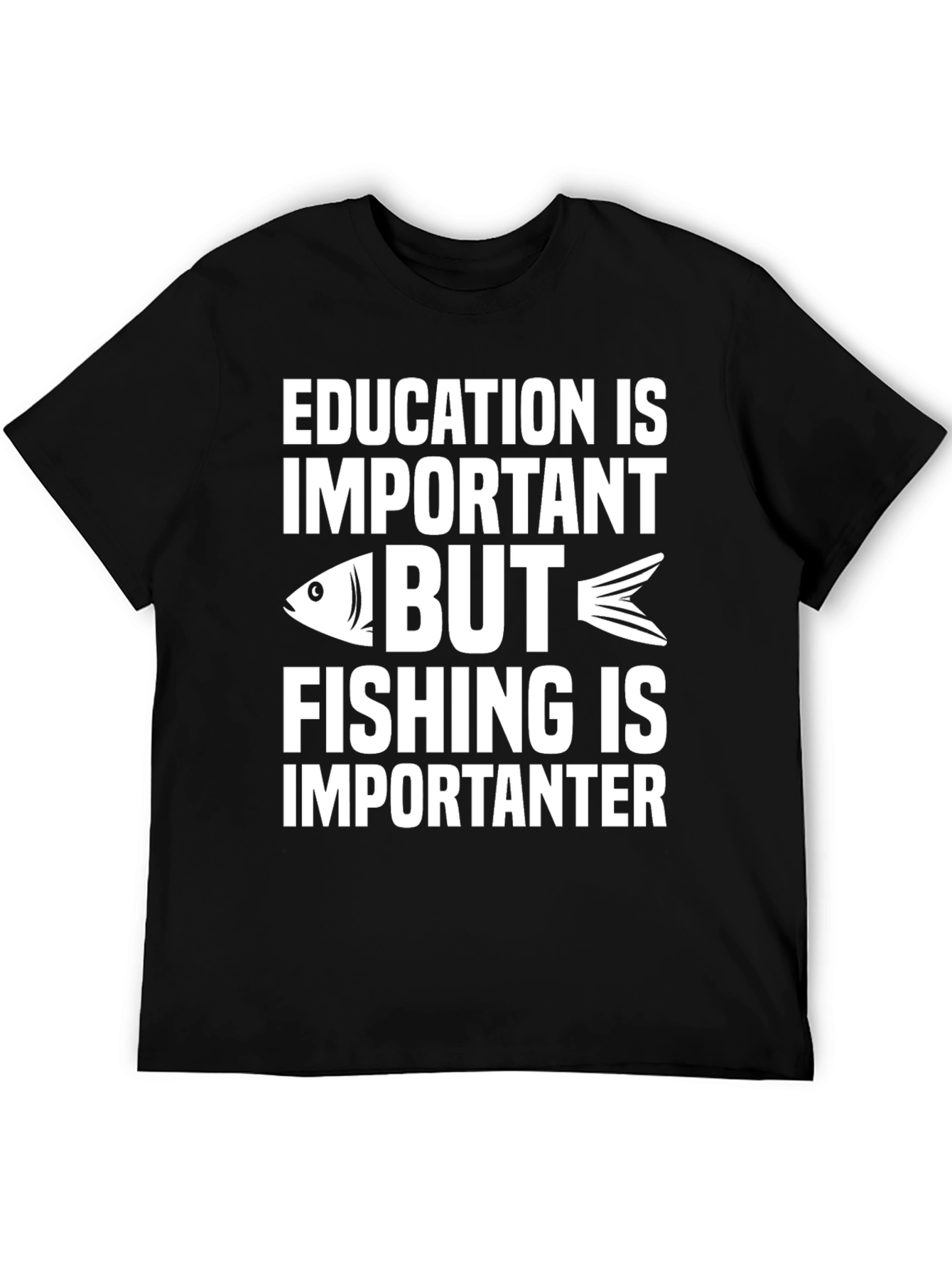 Black Funny Fishing Graphic T-Shirt - Education Is Important view 5