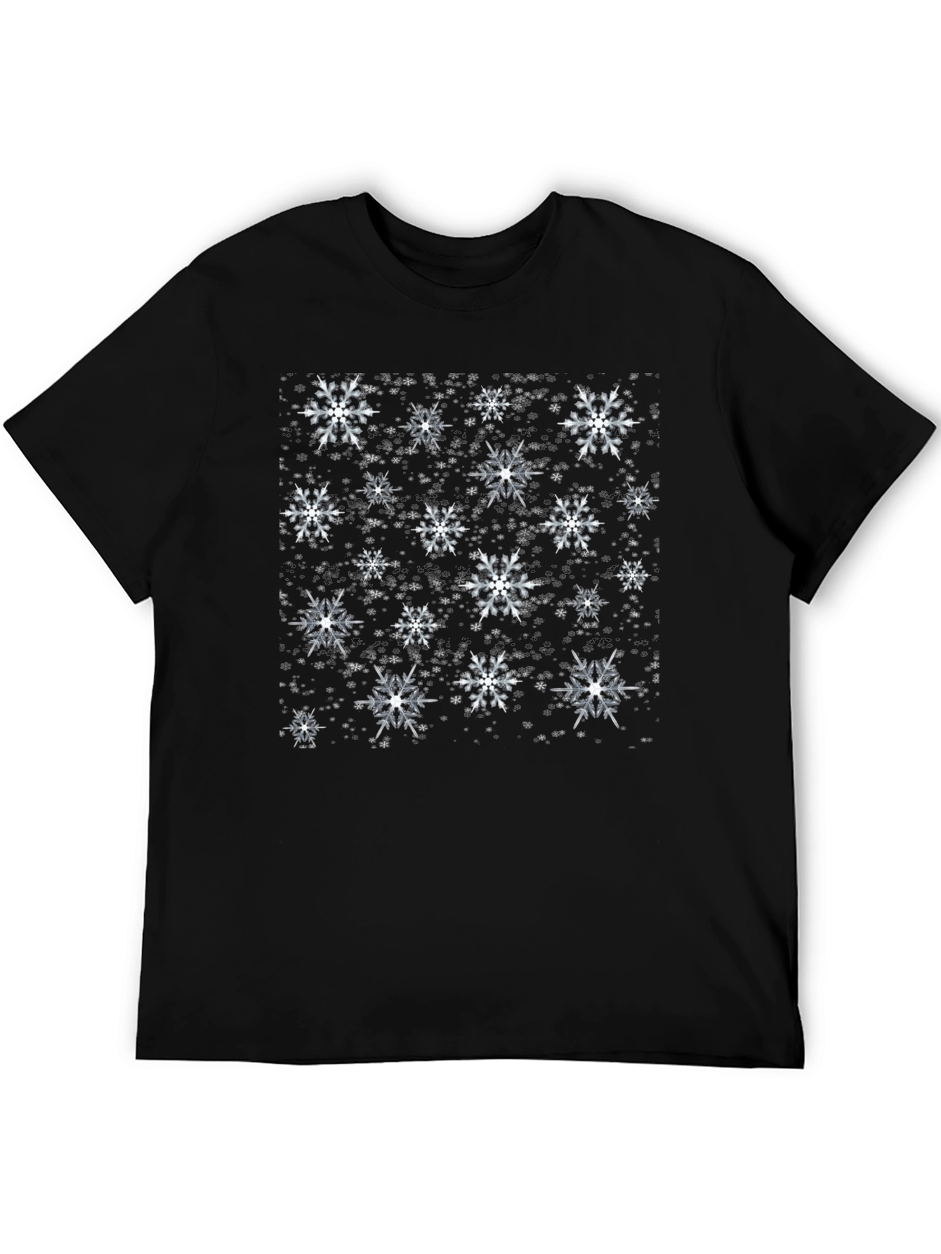 Black Snowflake Pattern Black T-Shirt view 5