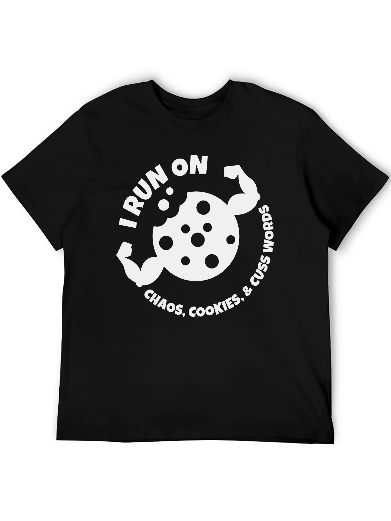 Black I Run on Chaos, Cookies, & Cuss Words Graphic Tee view 5