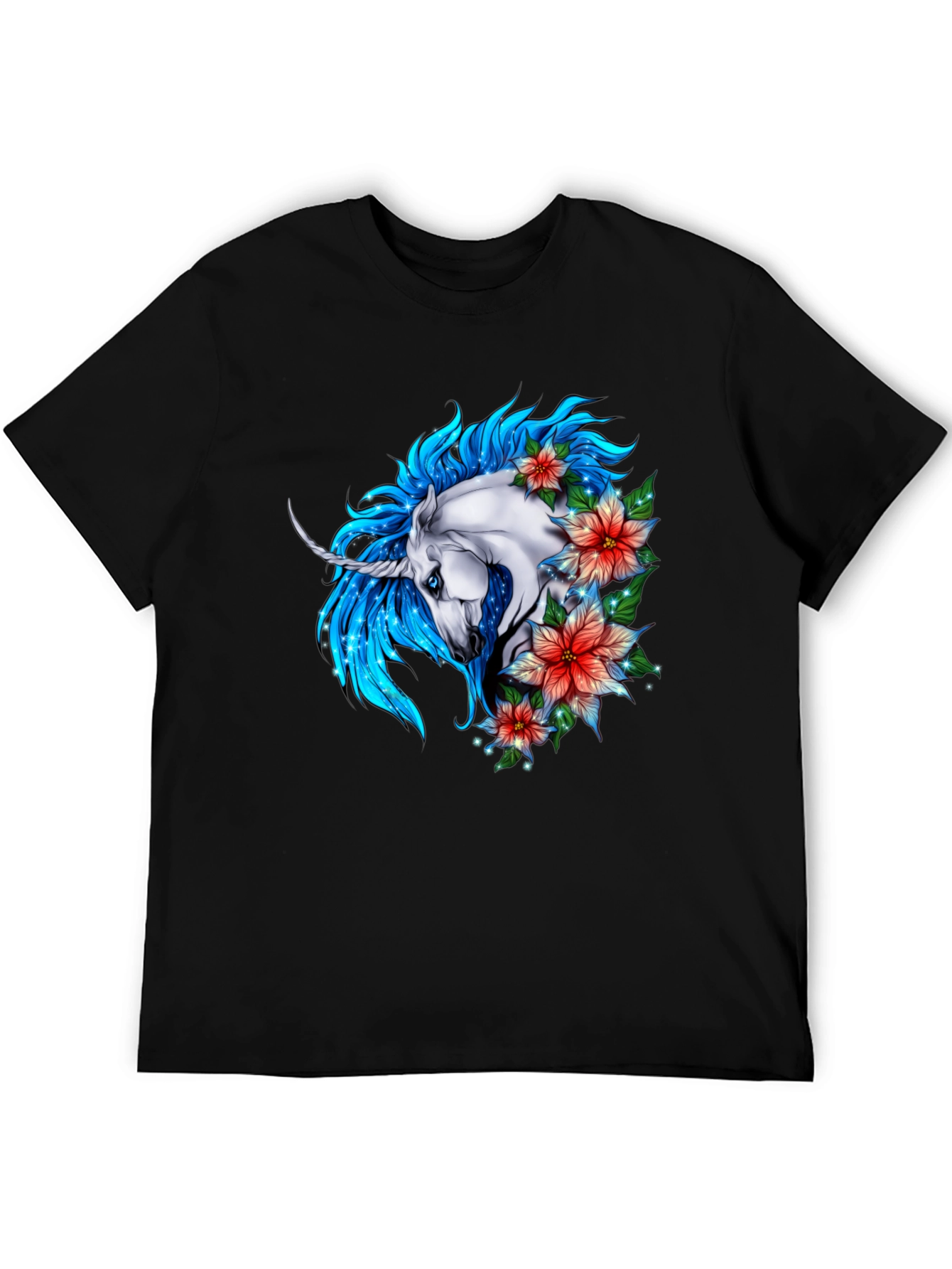 Black Unicorn Floral Graphic Tee - Stylish Men's Black T-Shirt view 5