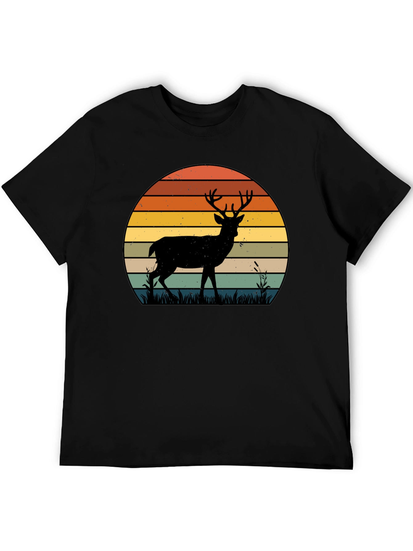 Black Retro Deer Sunset Graphic T-Shirt view 5