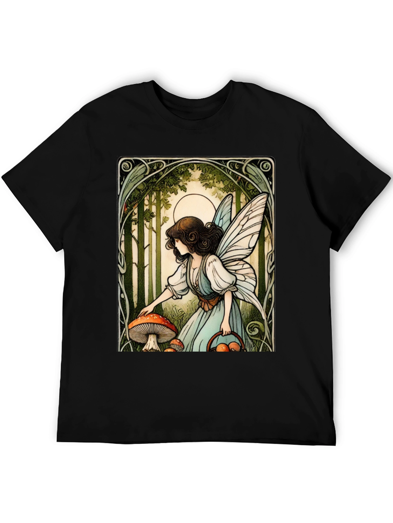 Black Fairycore Mushroom Forager T-Shirt view 5
