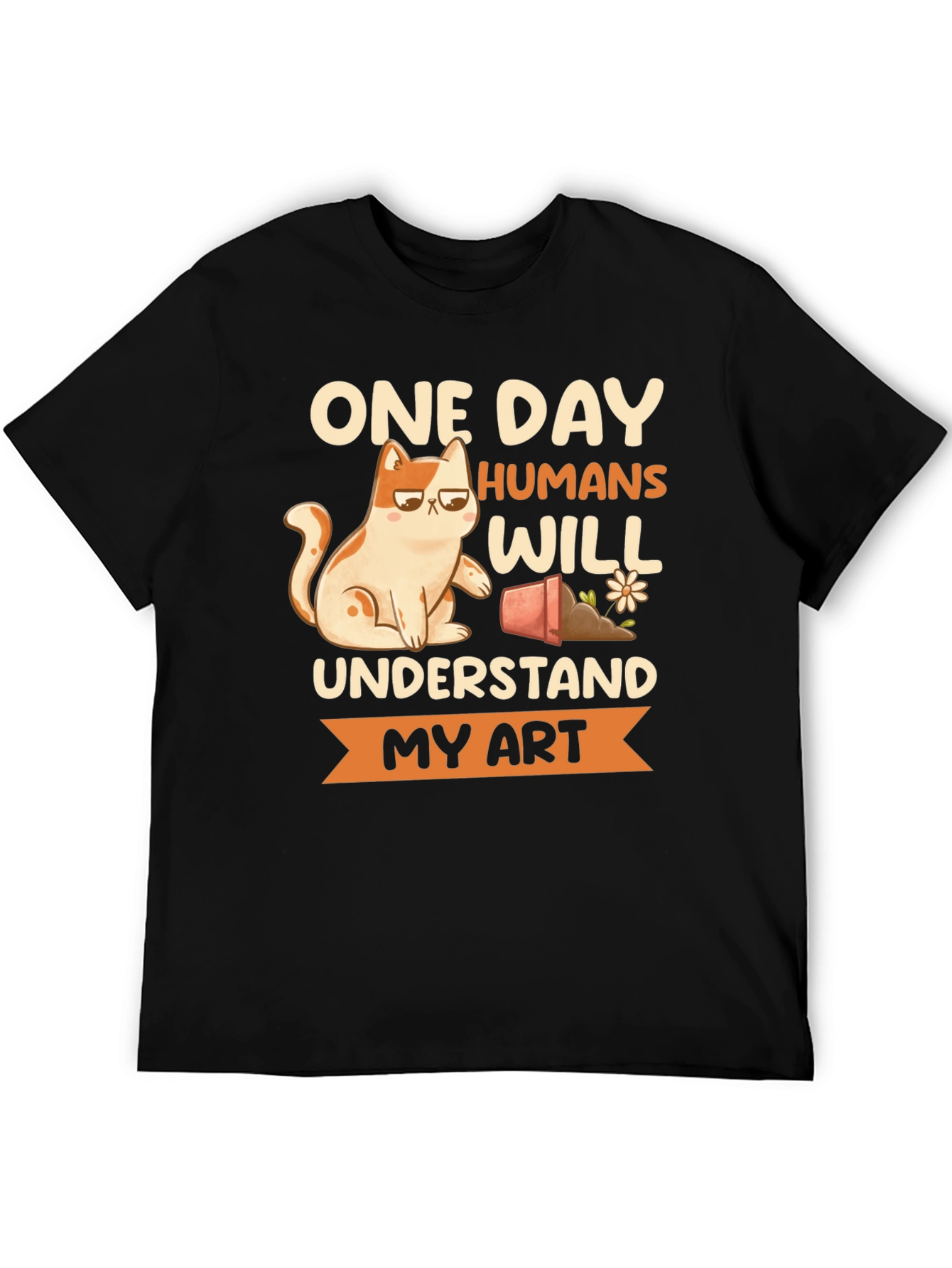 Black Funny Cat Art T-Shirt - Humans Will Understand view 5