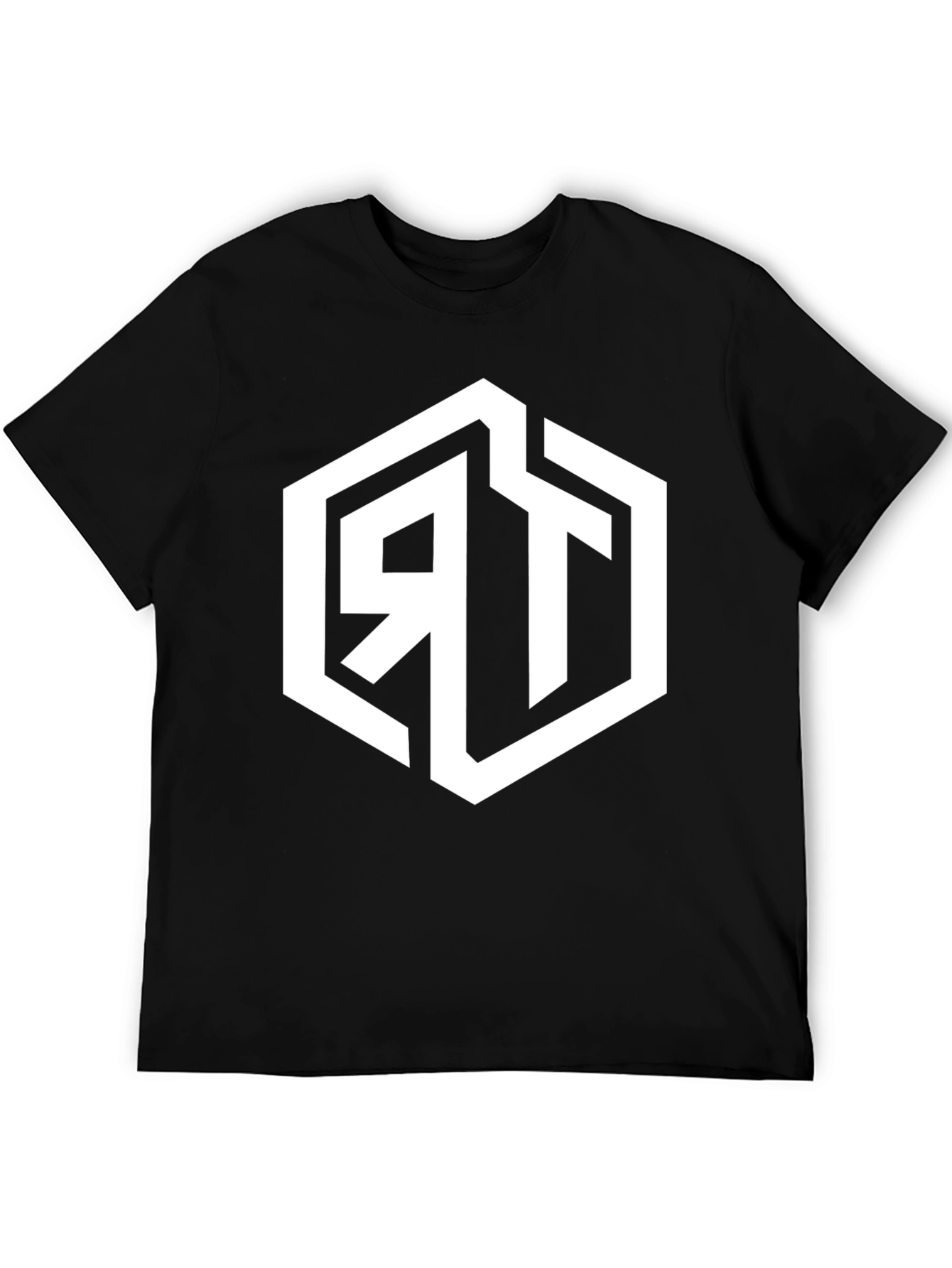 Black Men's Black Graphic Tee with Geometric RT Logo view 5
