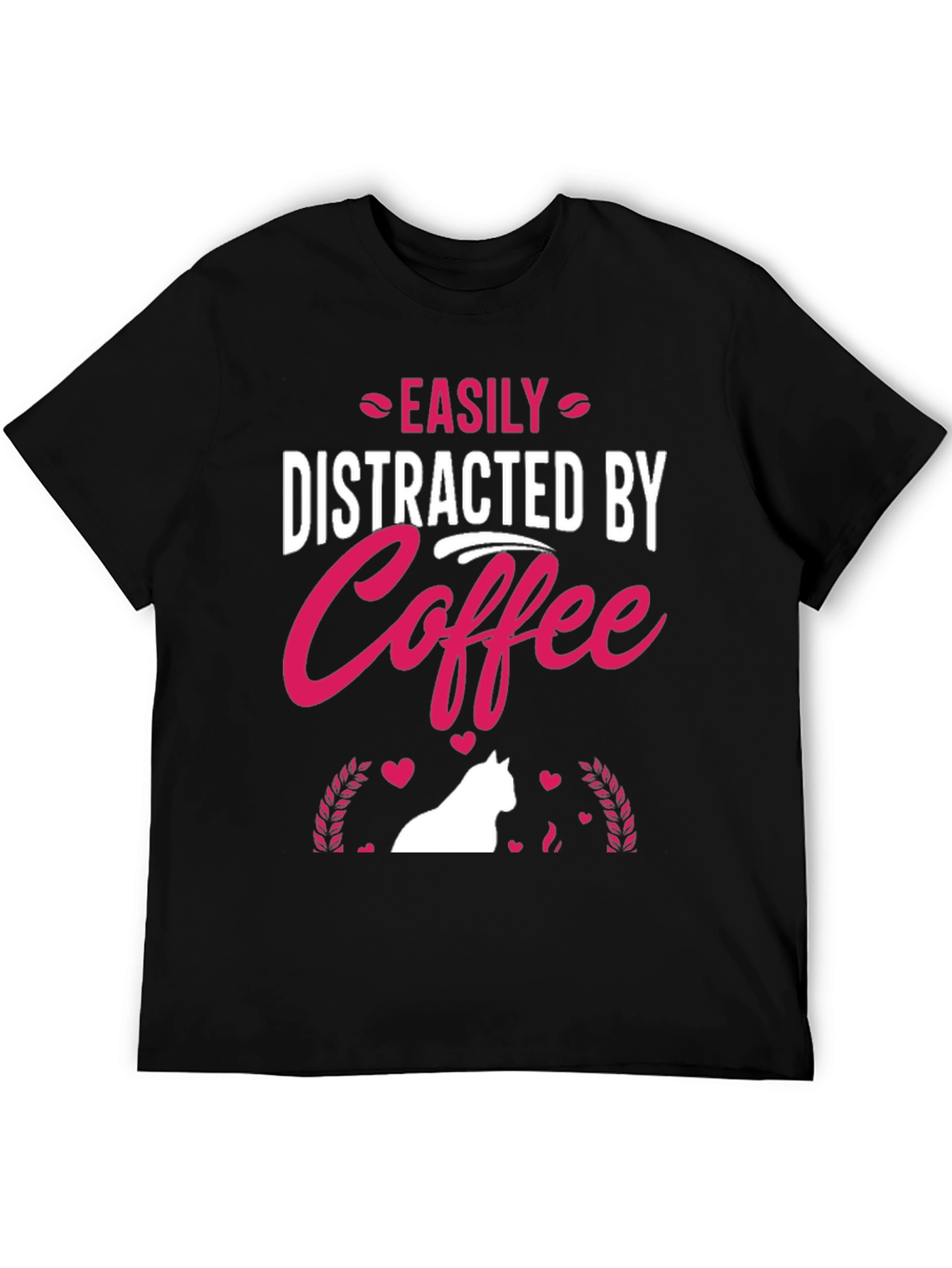Black Easily Distracted by Coffee T-Shirt - Cat Lover Edition view 5