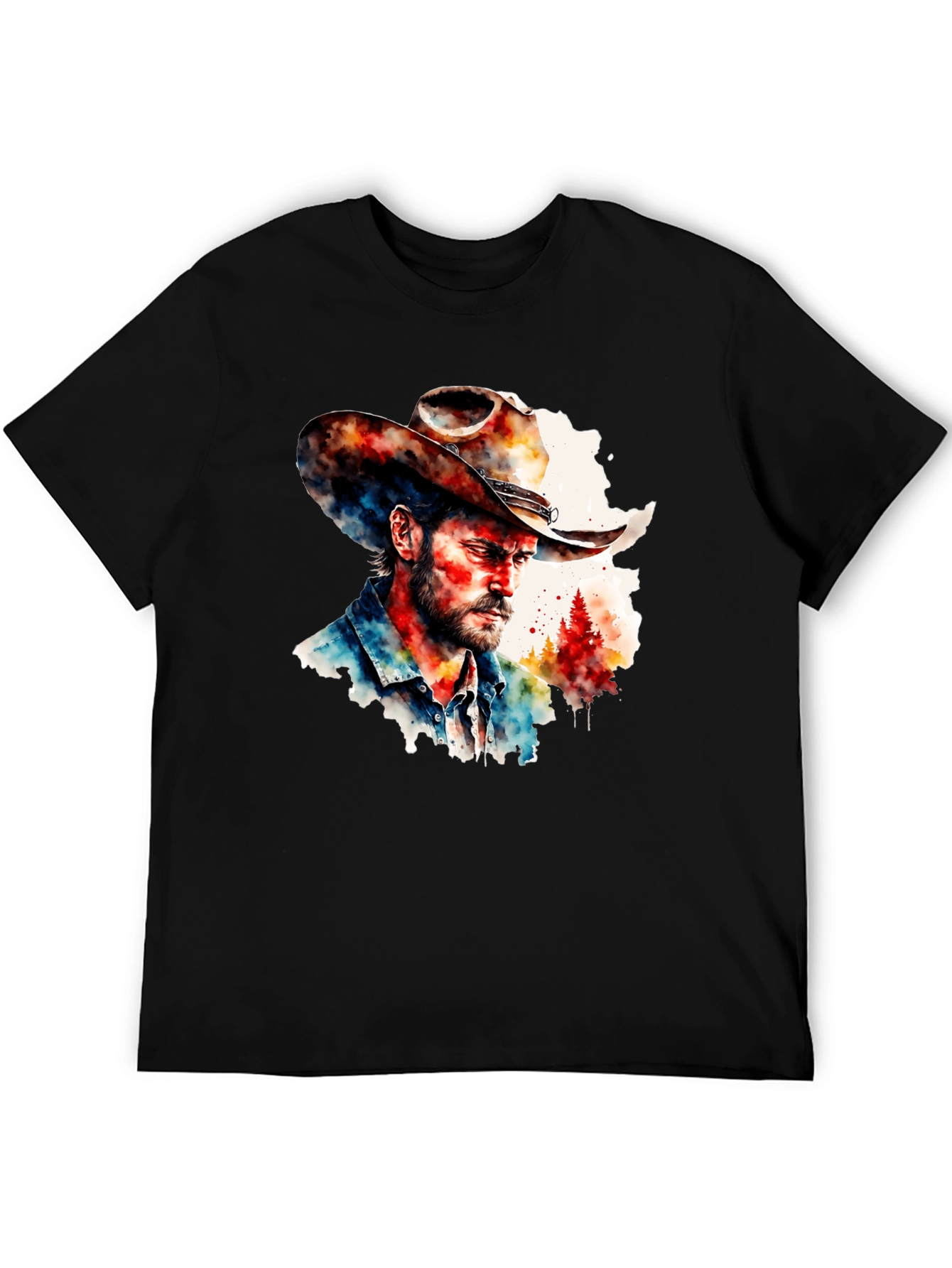 Black Watercolor Cowboy T-Shirt - Western Style view 5