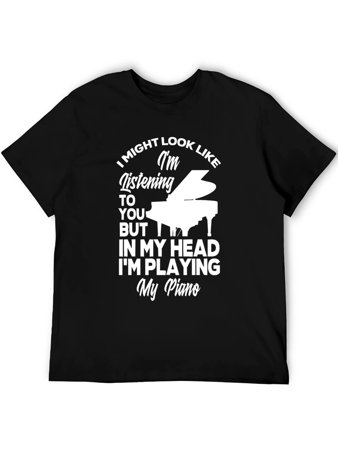 Black Piano Player T-Shirt - Listening Funny Musician Tee view 5