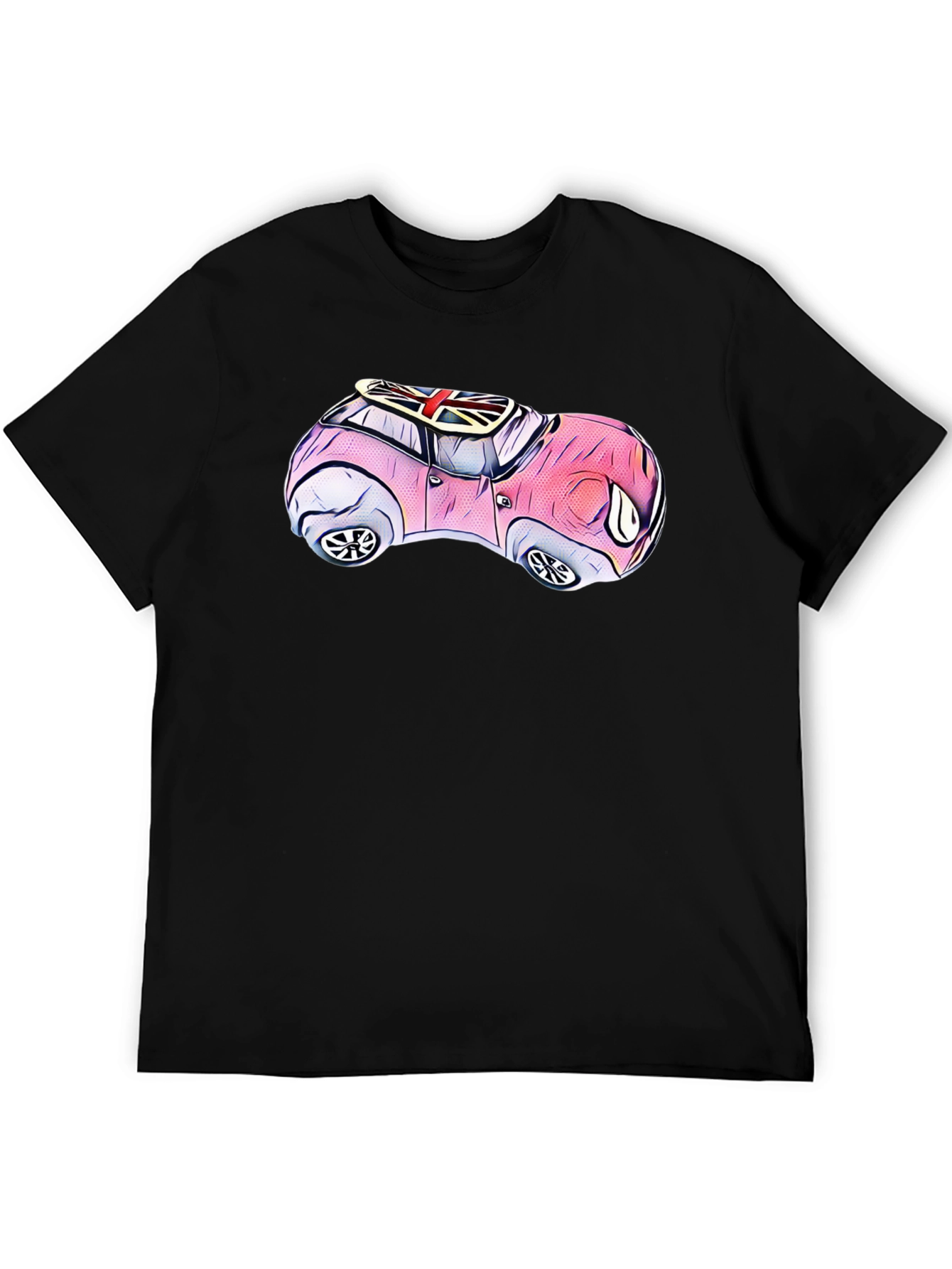 Black Cartoon Car T-Shirt - British Flag Design view 5