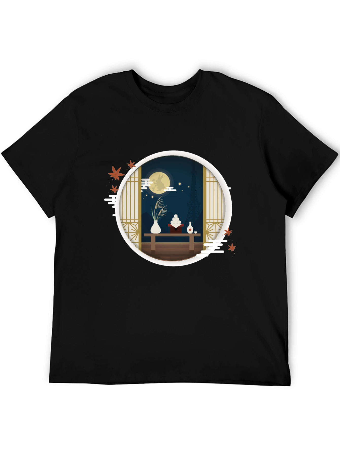 Black Japanese Moon Viewing Festival T-Shirt view 5