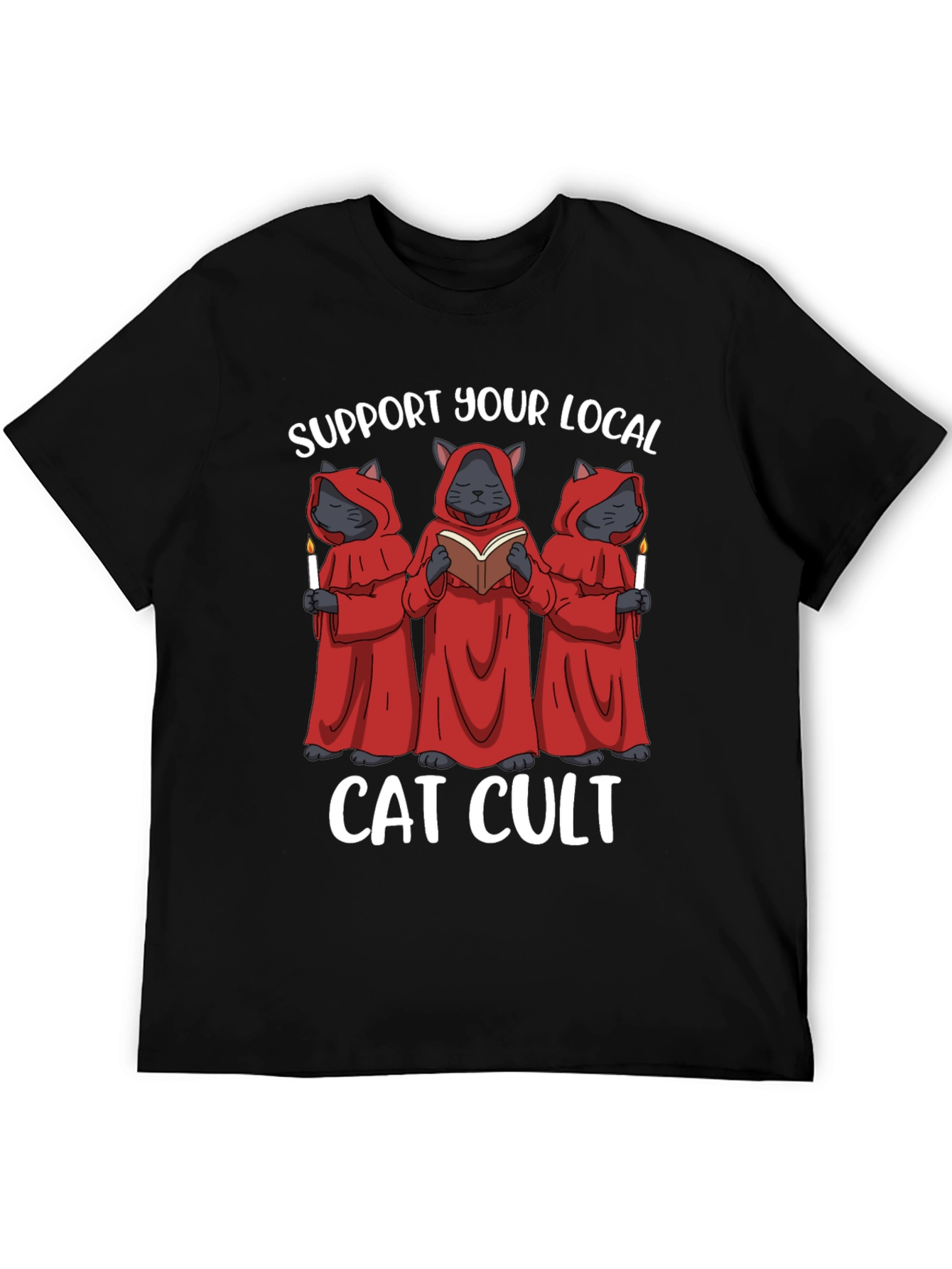 Black Support Your Local Cat Cult T-Shirt view 5