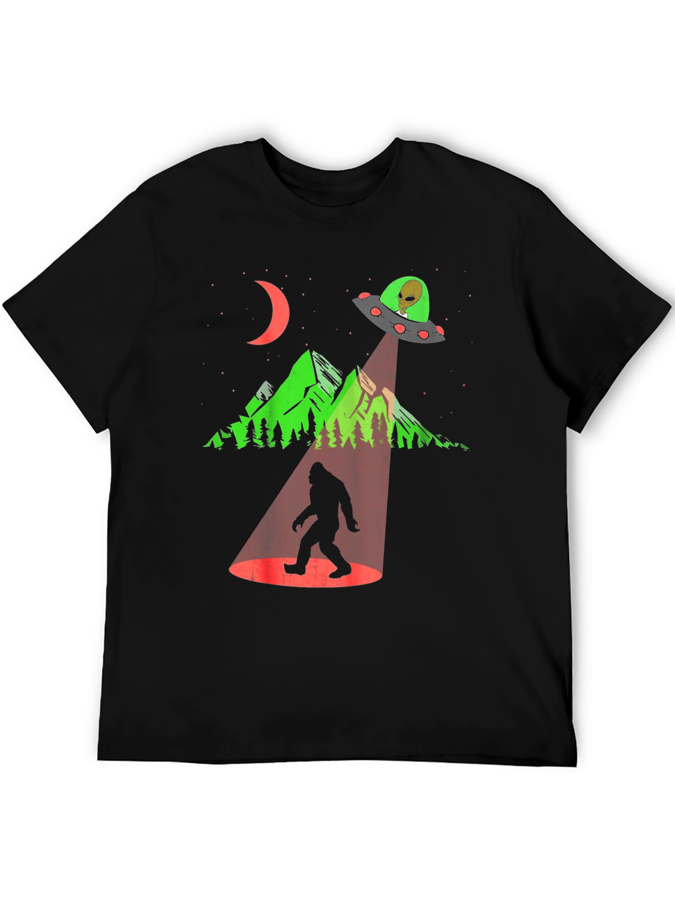 Black UFO Abduction Bigfoot Graphic Tee view 5