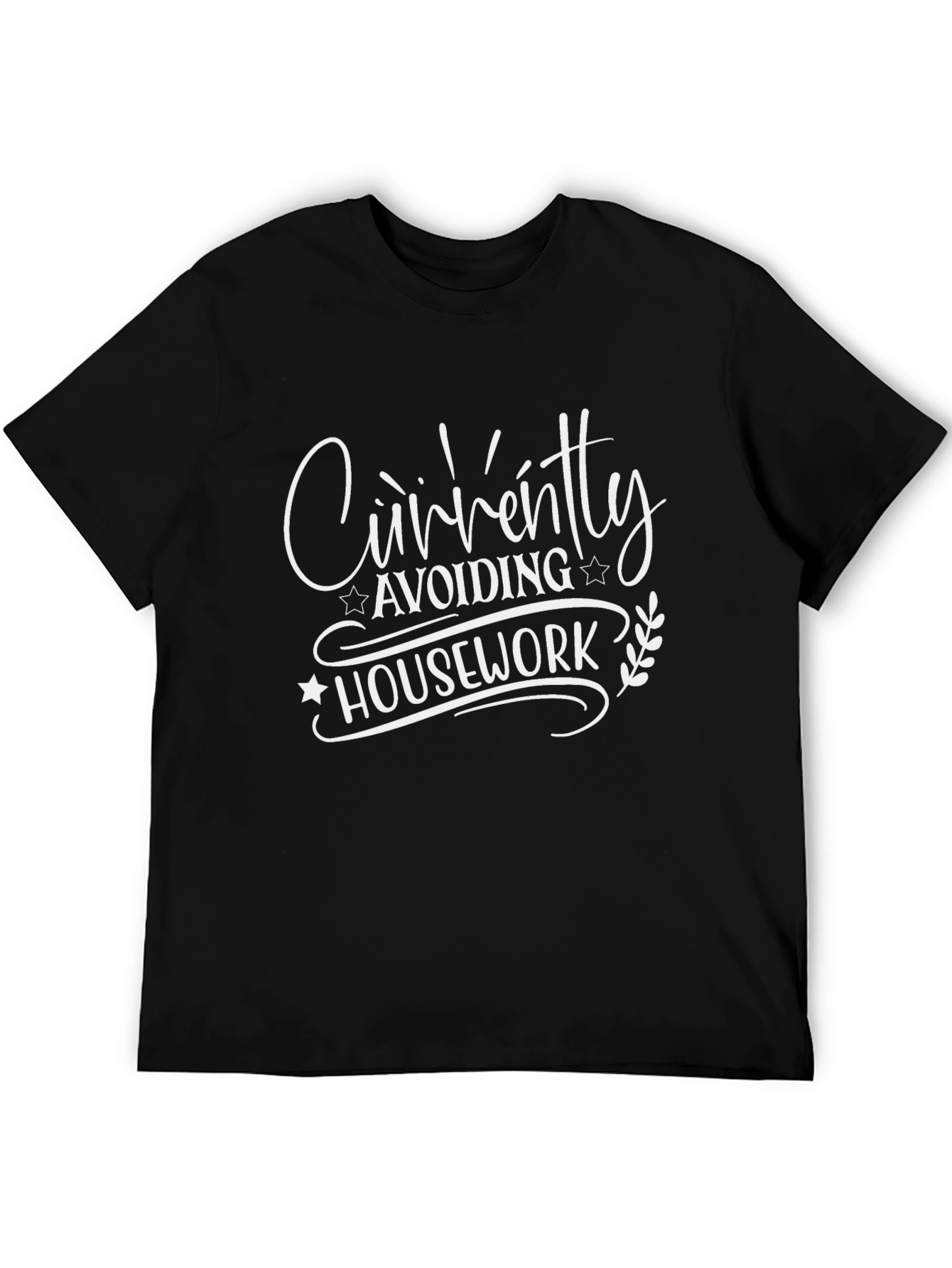Black Funny "Avoiding Housework" Black T-Shirt view 5