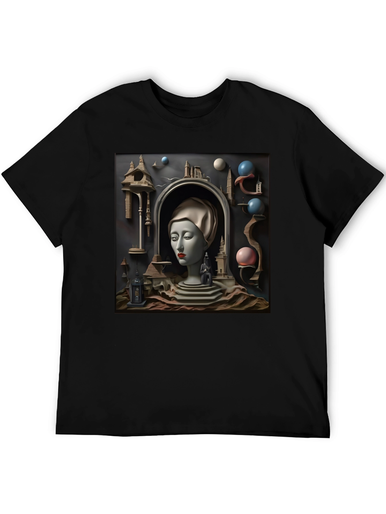 Black Surrealist Black T-Shirt with Dreamscape Design view 5