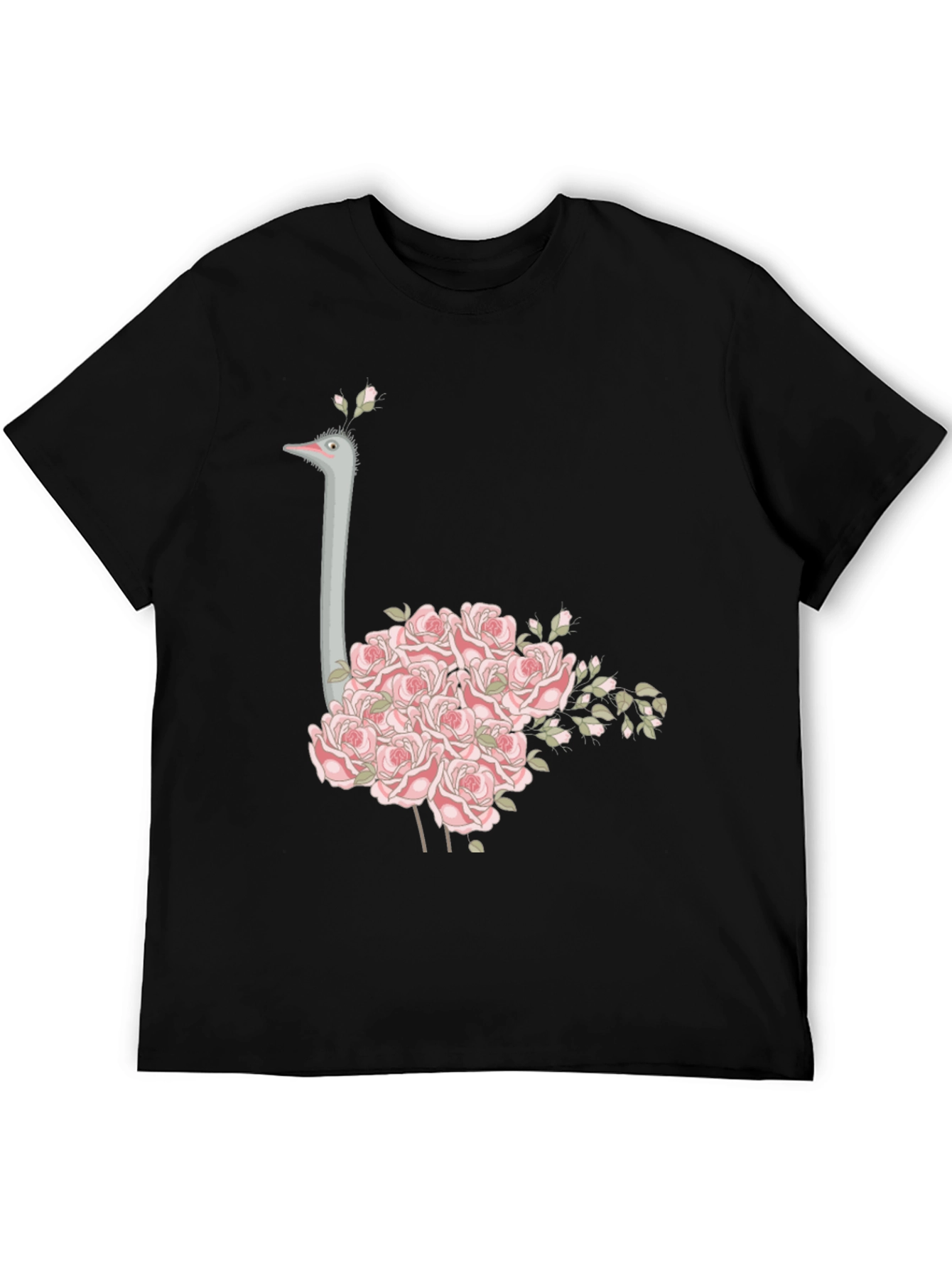 Black Ostrich Floral T-Shirt - Unique Graphic Tee view 5