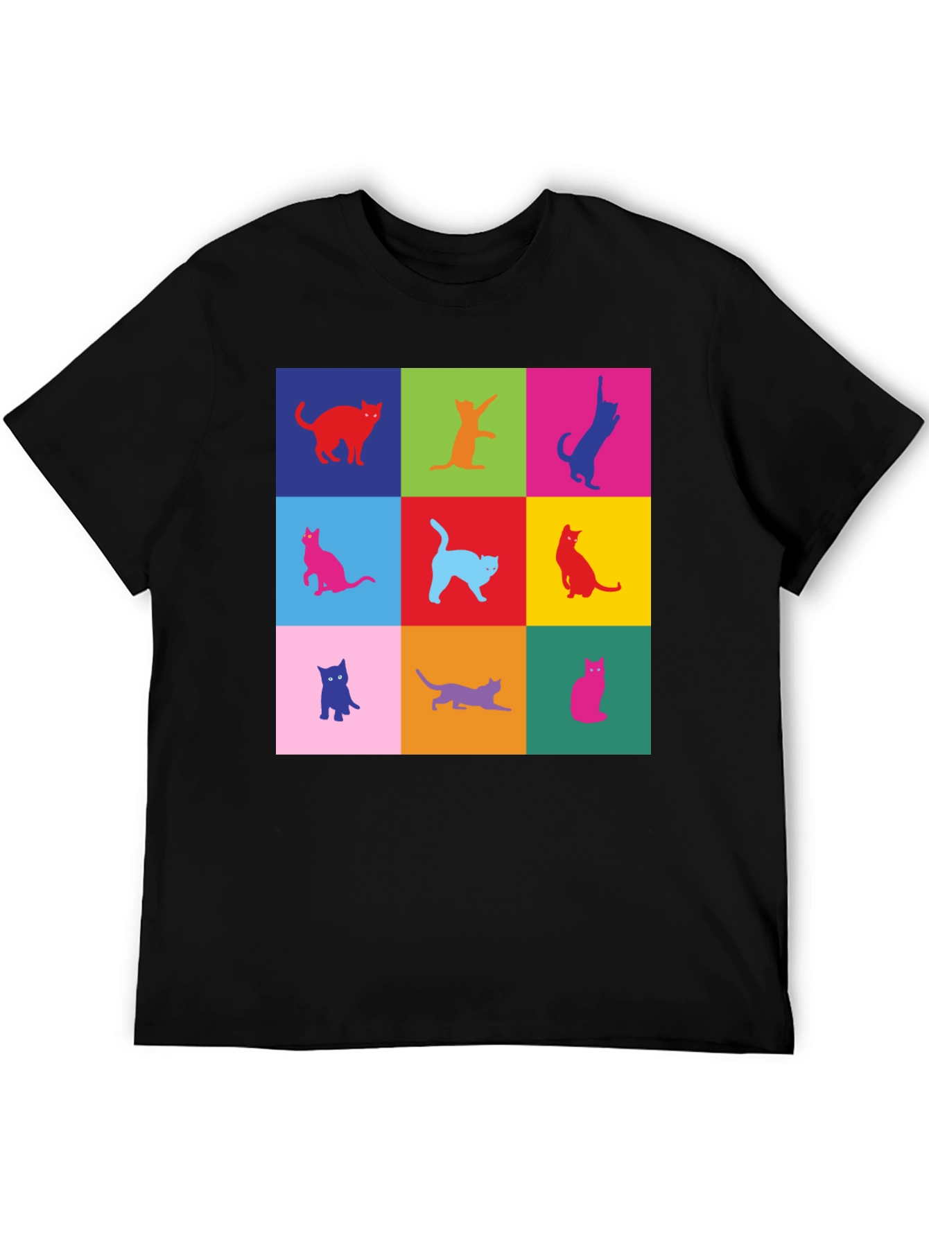 Black Colorful Cats Graphic T-Shirt view 5