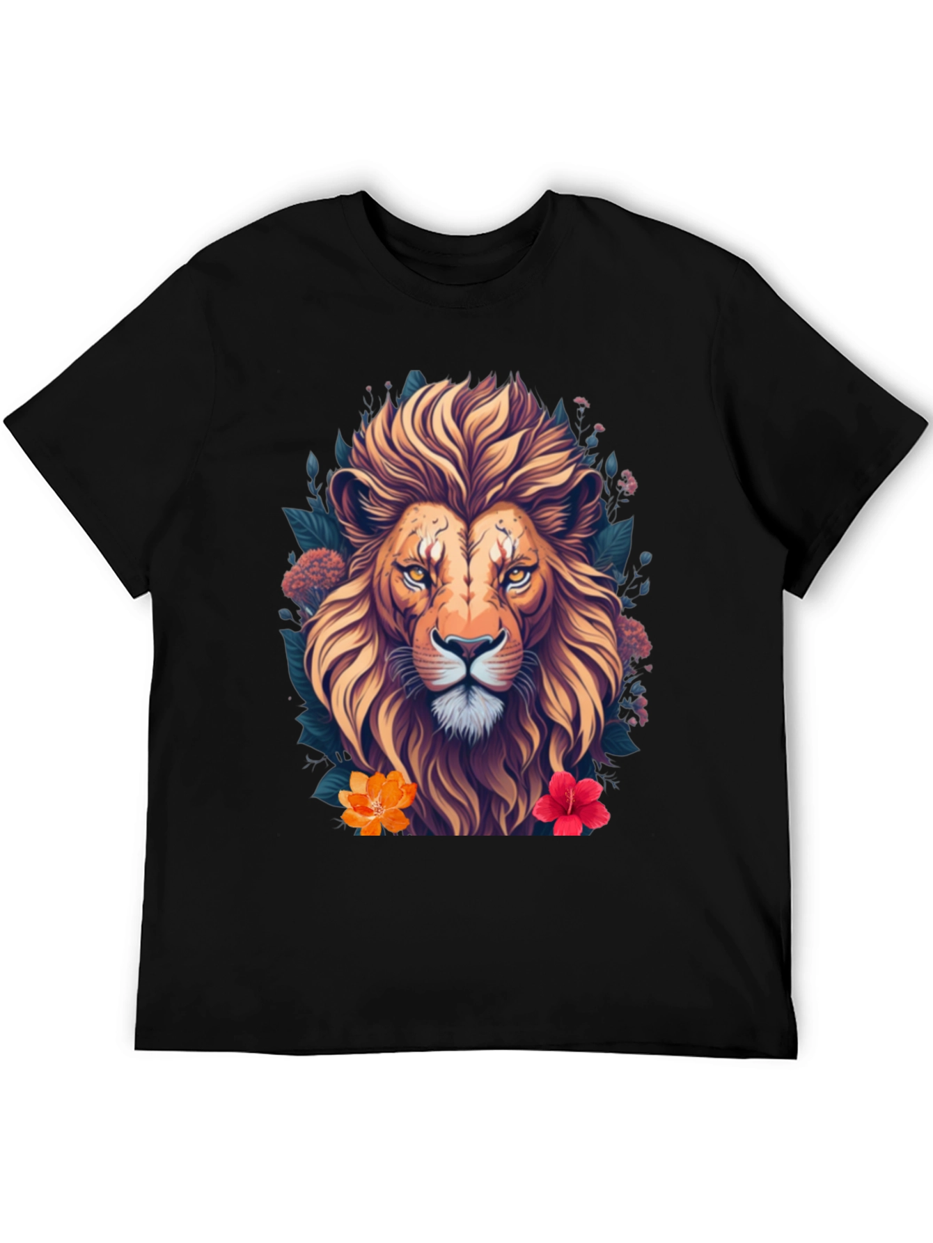 Black Lion Floral T-Shirt, Unique Graphic Tee view 5