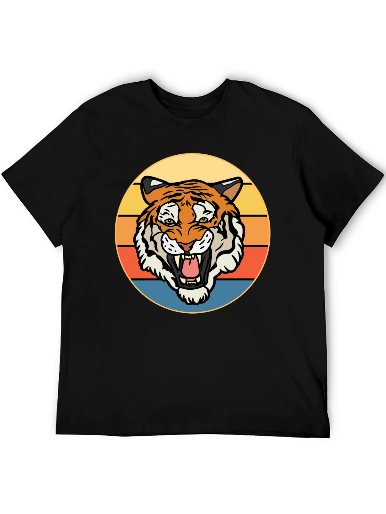 Black Retro Tiger Graphic T-Shirt - Men's Short Sleeve Crew Neck Tee view 5