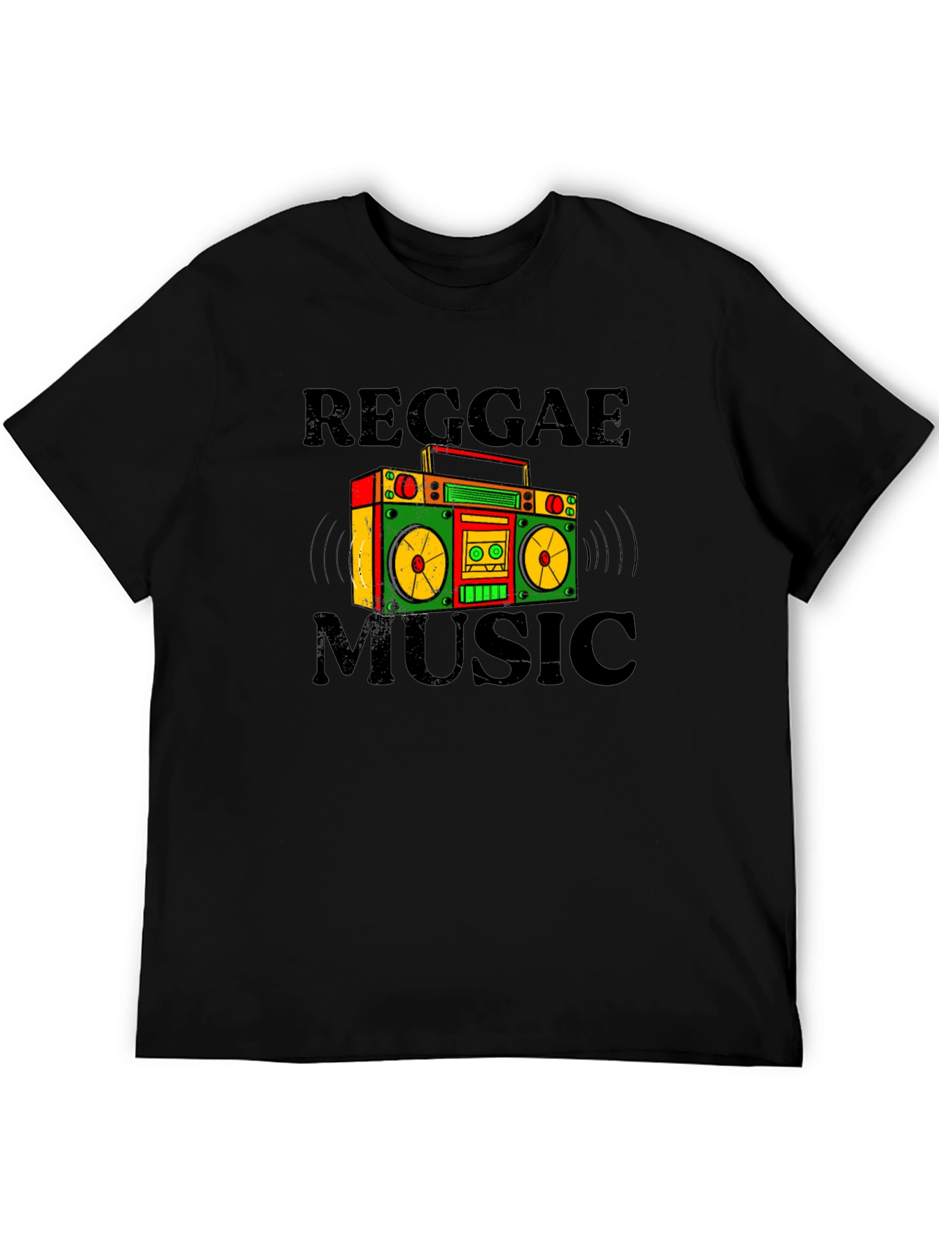Black Reggae Music Boombox Graphic T-Shirt view 5