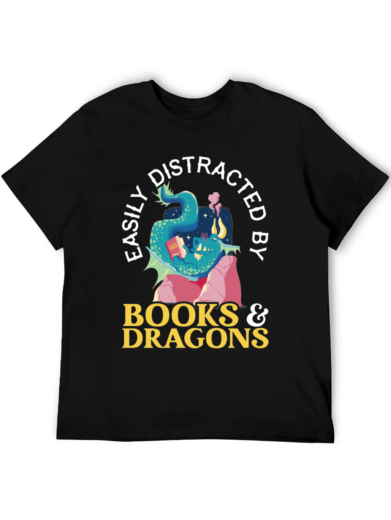 Black Easily Distracted by Books and Dragons T-Shirt view 5