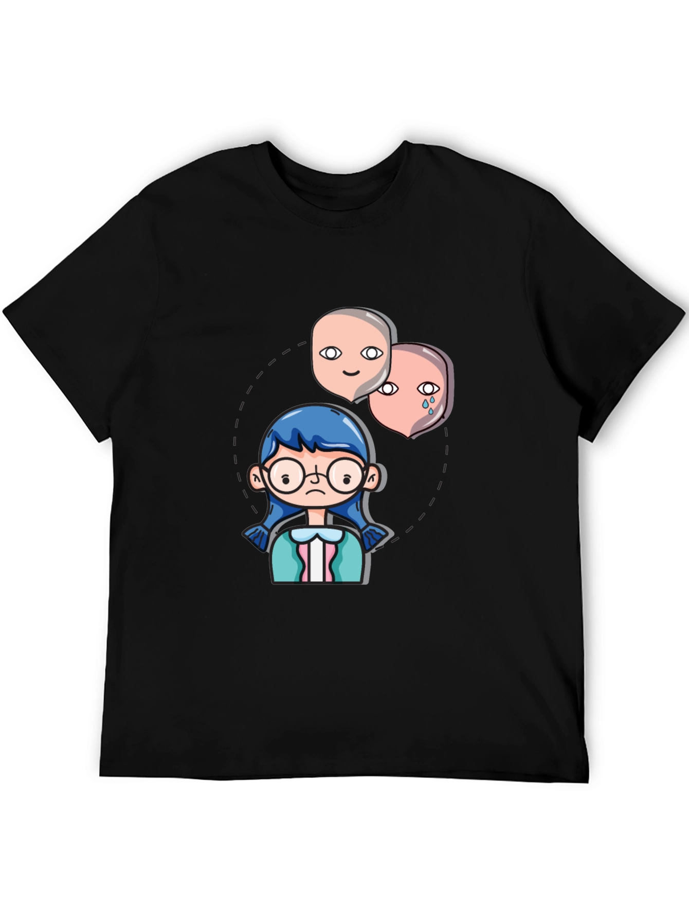 Black Emotional Cartoon Graphic Tee - Black view 5
