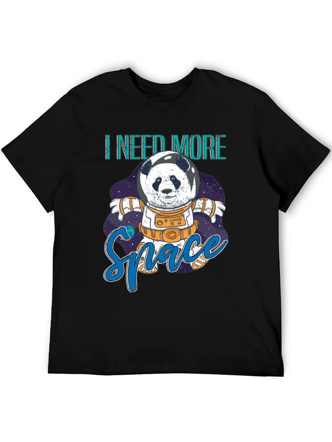 Black I Need More Space Panda Astronaut Graphic T-Shirt view 5